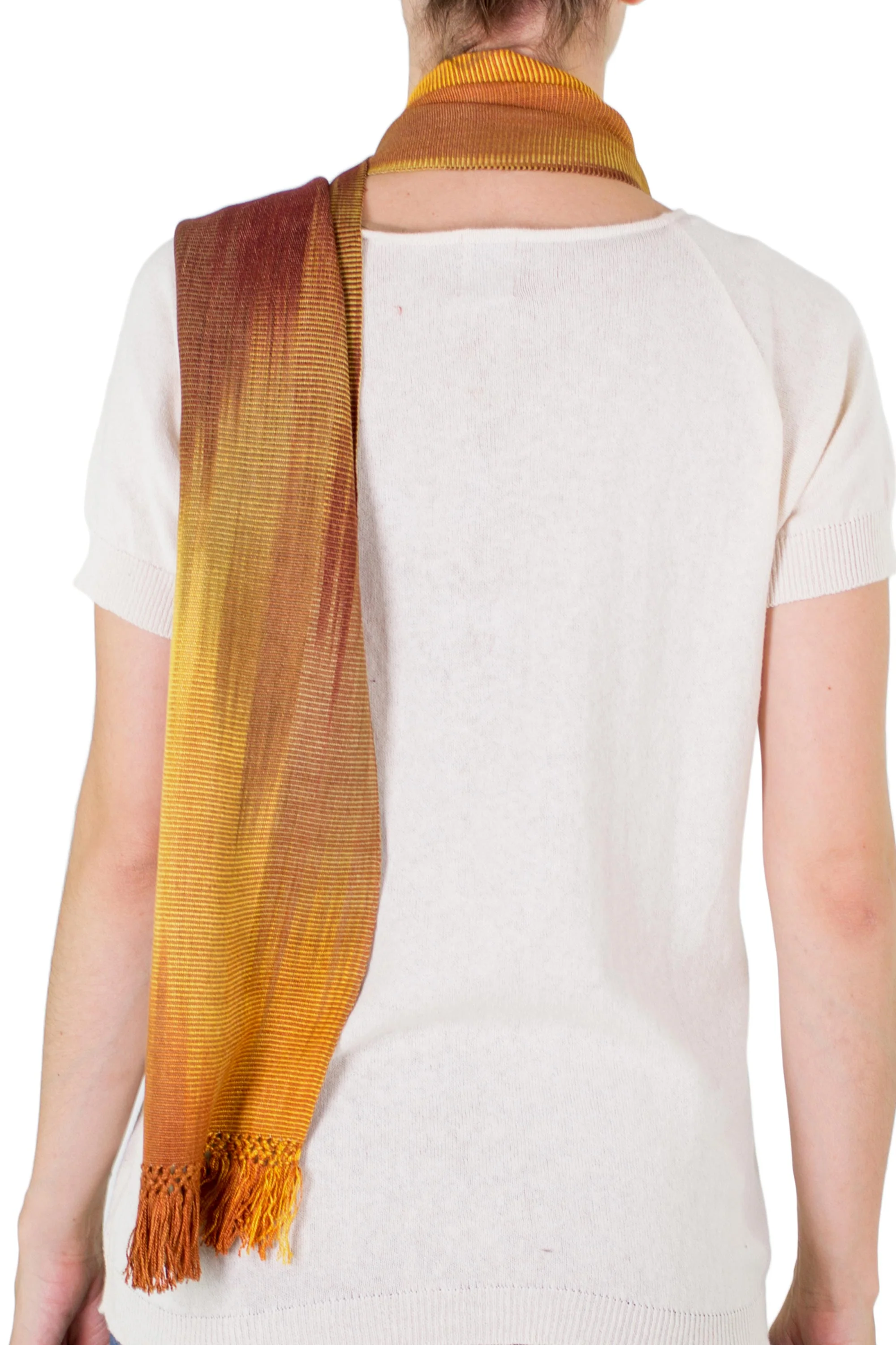 Iridescent Ocher Ocher and Copper Hand Woven Rayon Scarf - Image 5