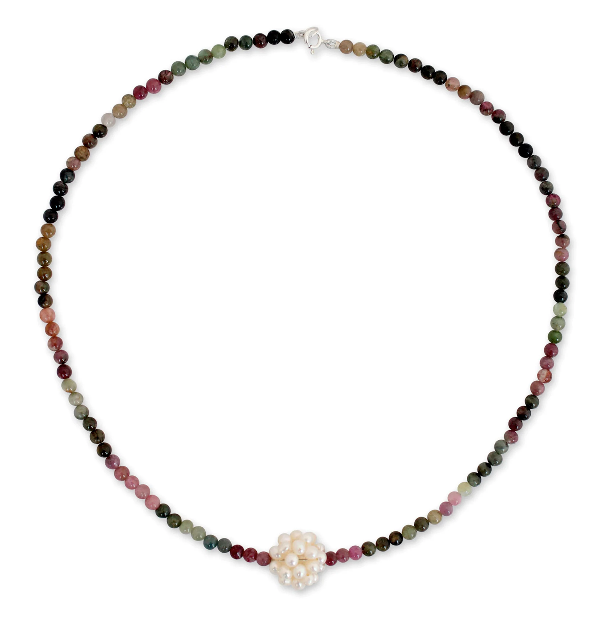 Ivory Chrysanthemum Tourmaline Pearl & Silver Necklace - Image 2