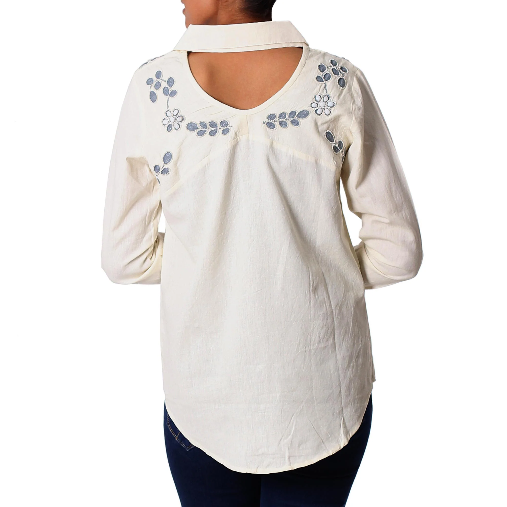 Ivory Relaxation Cotton Viscose Blend Tunic in Ivory Plastic Beads from India - Image 3