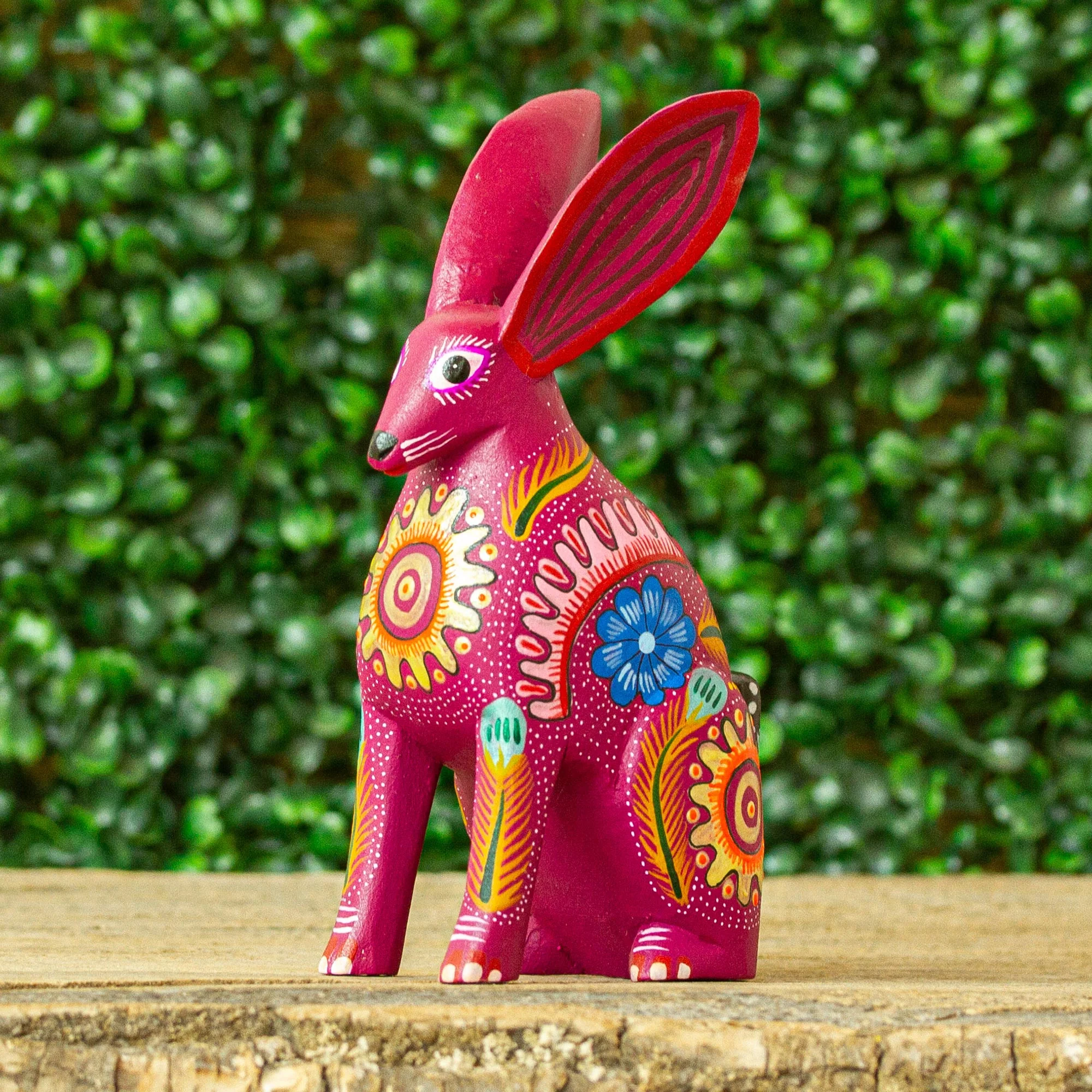 Jackrabbit Hand Crafted Copal Wood Multi-Colored Rabbit Alebrije - Image 3