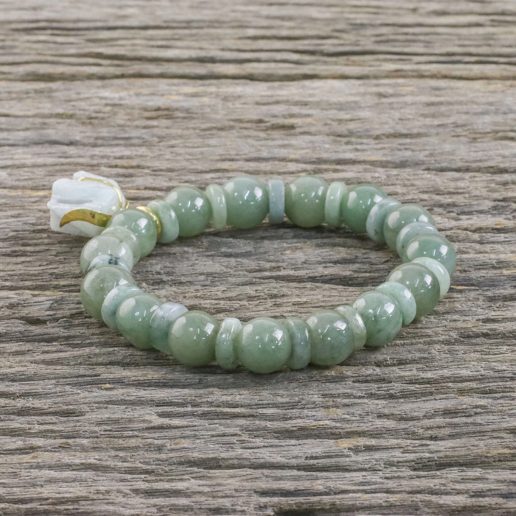 Jade Elephant Gold Plated Beaded Bracelet - Image 3