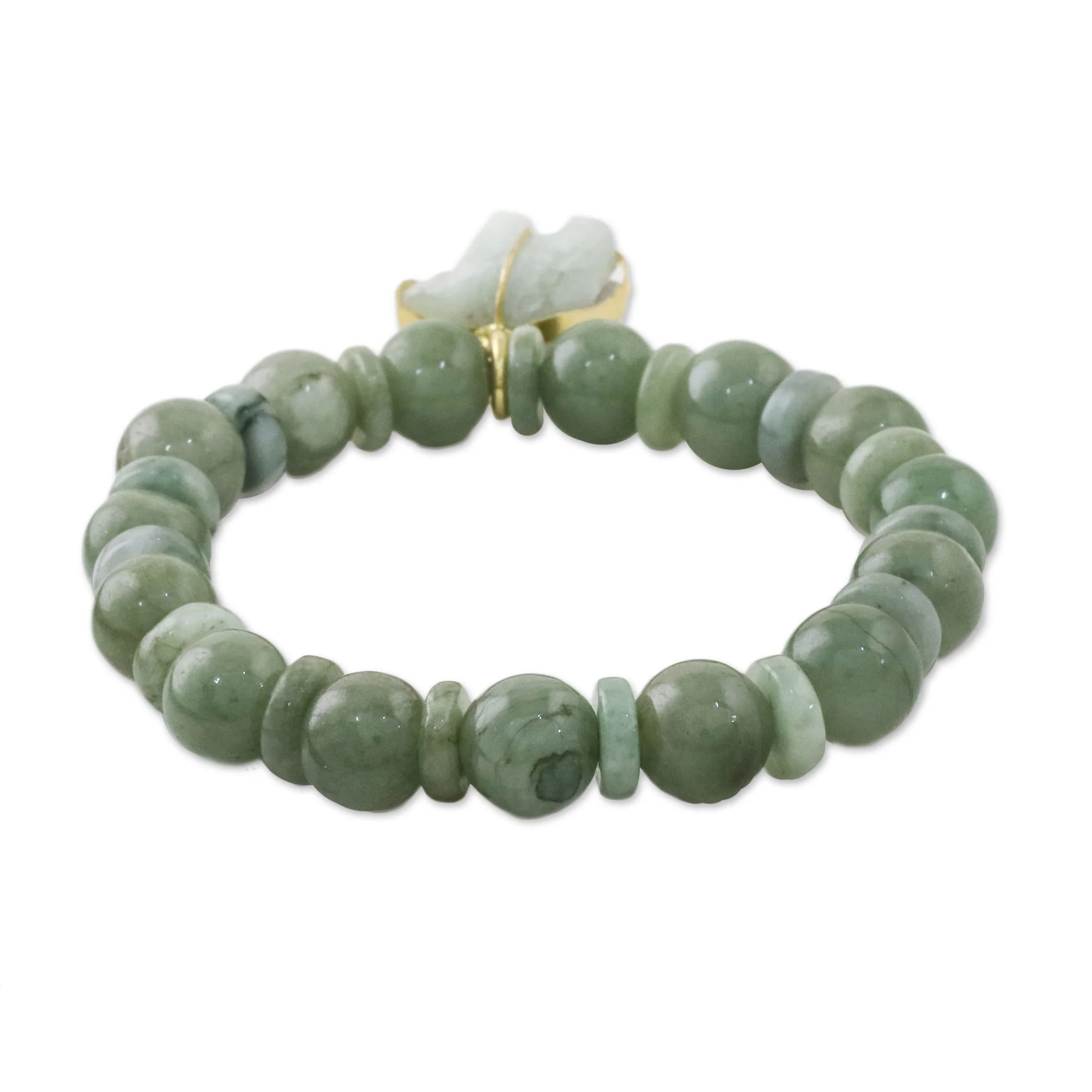 Jade Elephant Gold Plated Beaded Bracelet - Image 4
