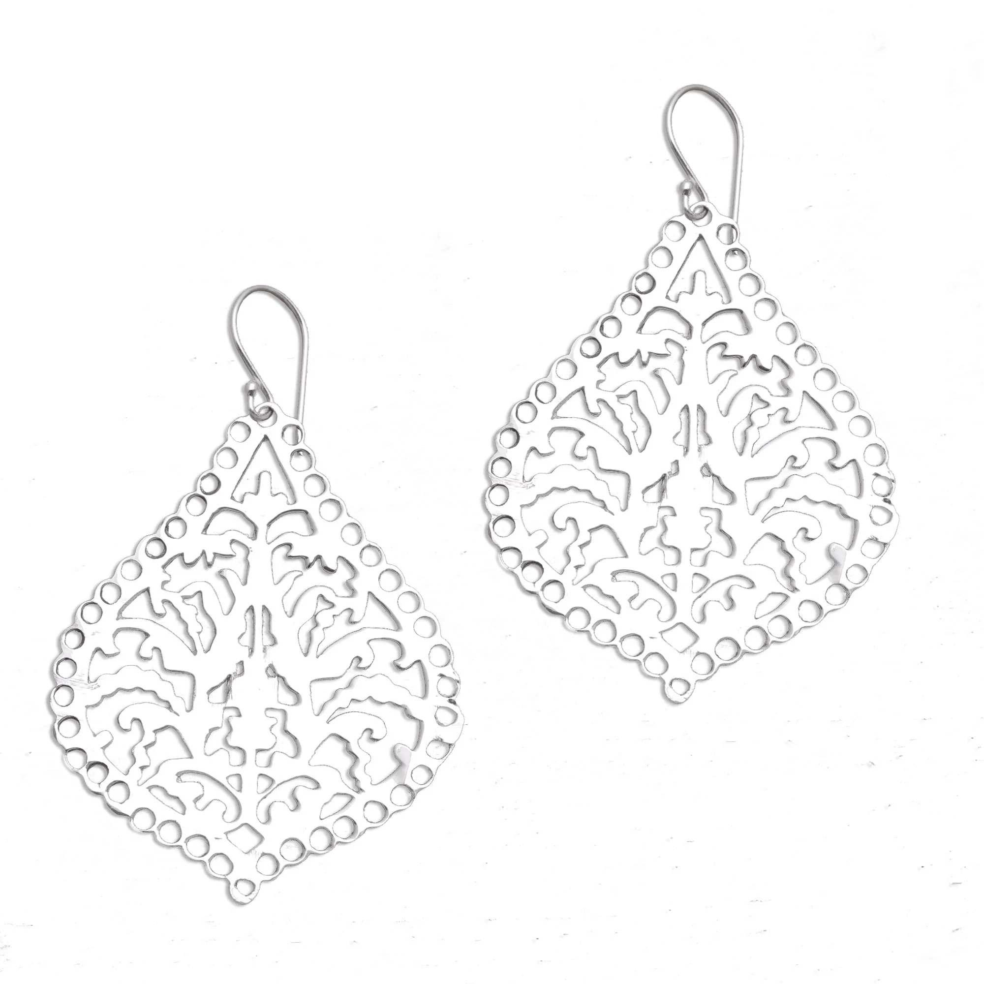 Jagaraga Heritage Openwork Pattern Sterling Silver Dangle Earrings from Bali - Image 2