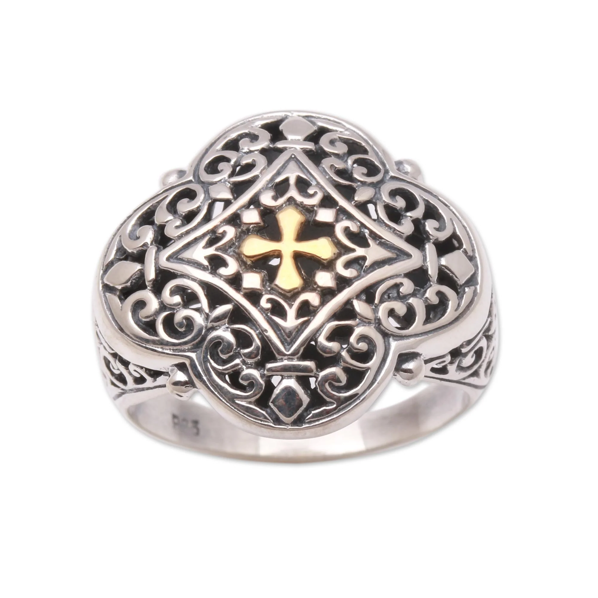 Jagaraga Prince Cross-Themed Gold Accented Sterling Silver Signet Ring - Image 2