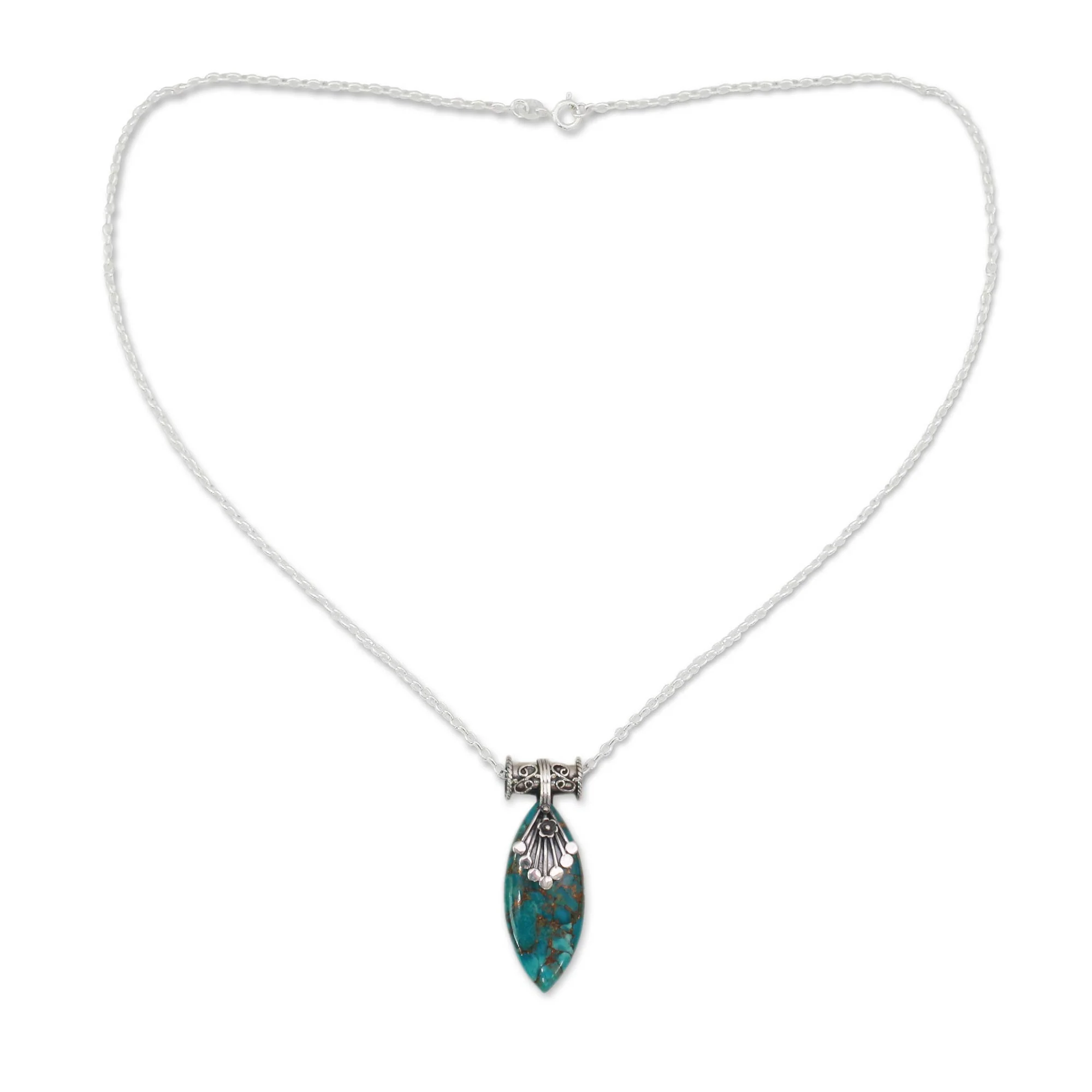 Jaipur Legacy Sterling Silver Necklace with Turquoise Color Gem - Image 2