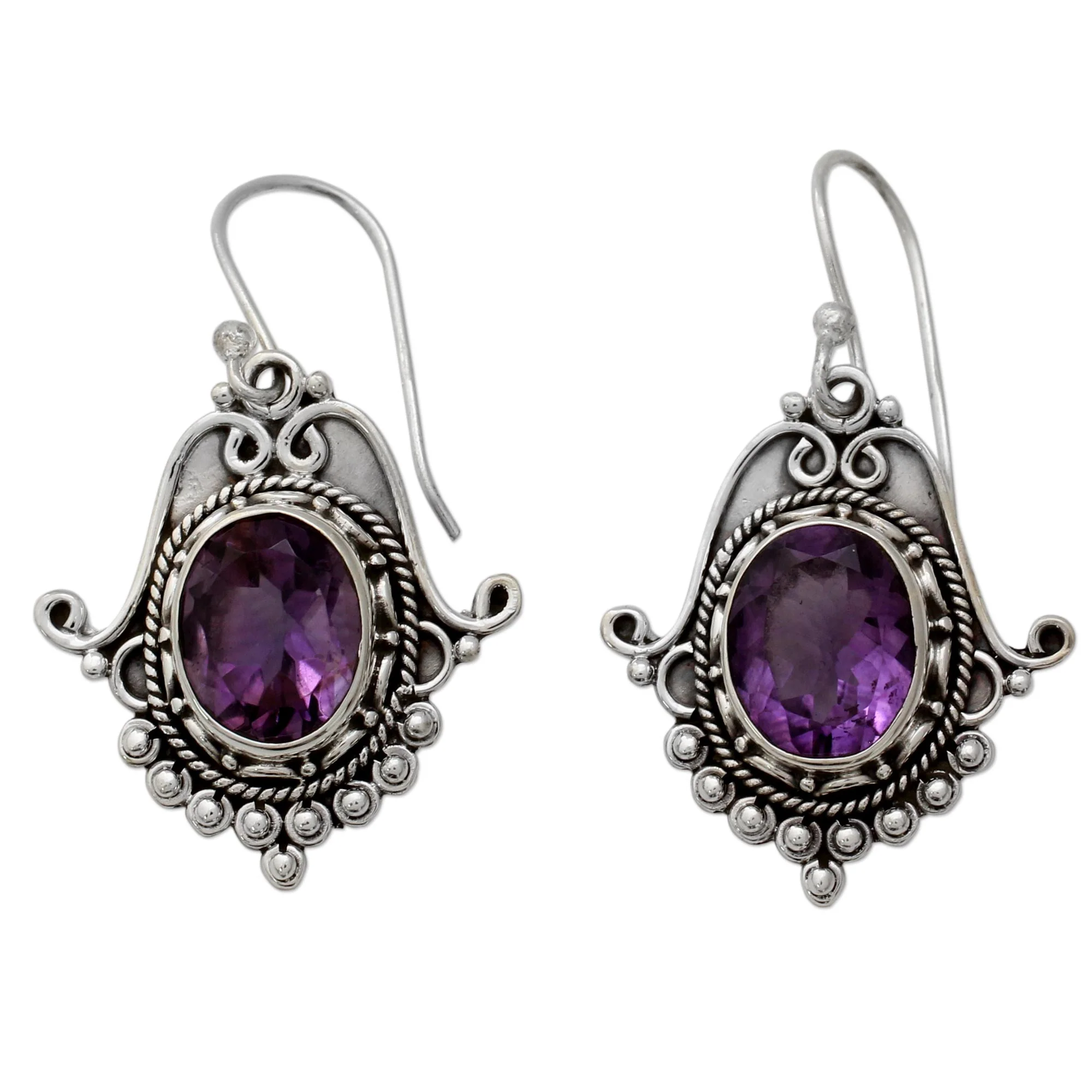 Jaipuri Glam Ornate Amethyst and Sterling Silver Dangle Earrings - Image 2