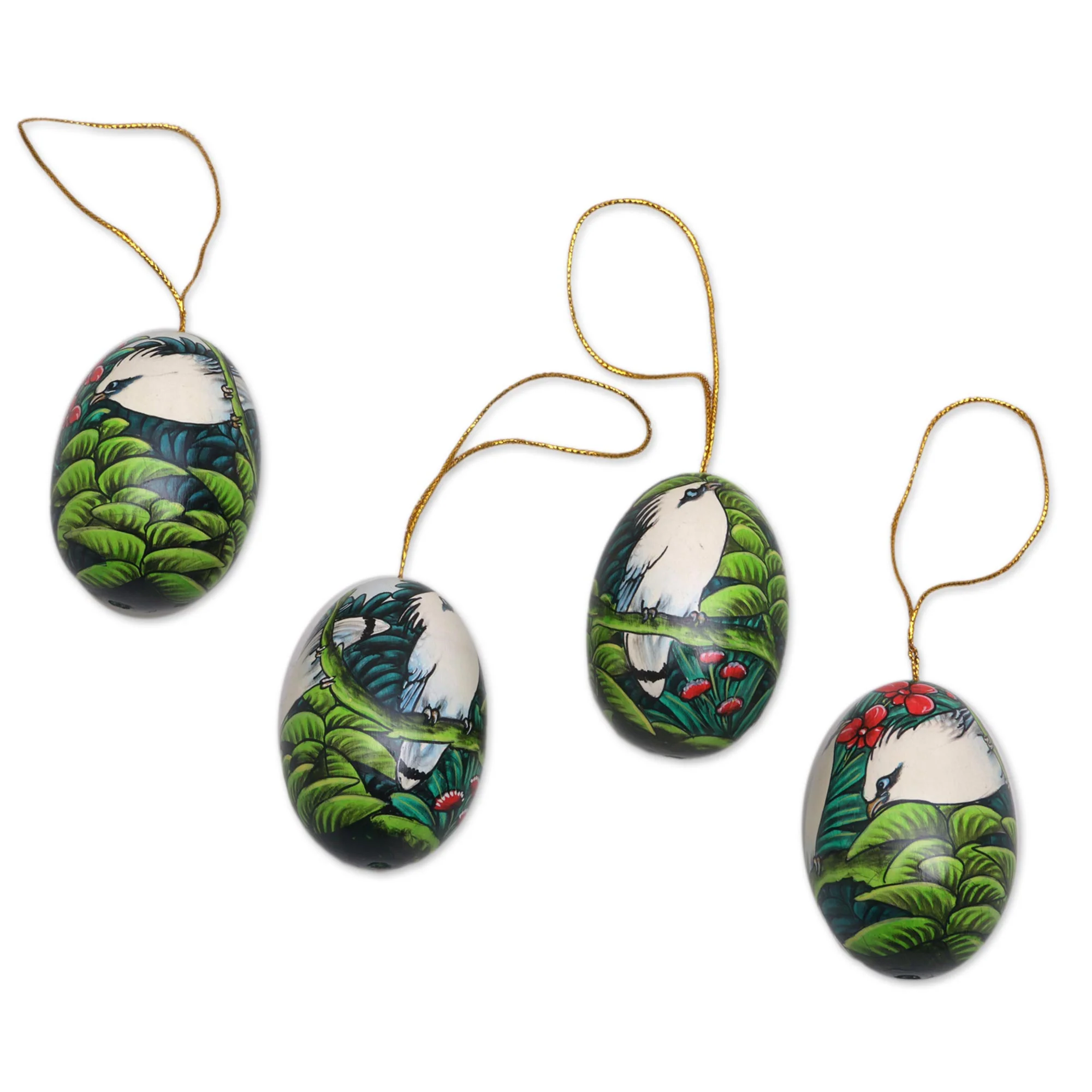 Jalak Forest Hand-Painted Ornaments of Jalak Birds from Bali (Set of 4) - Image 2