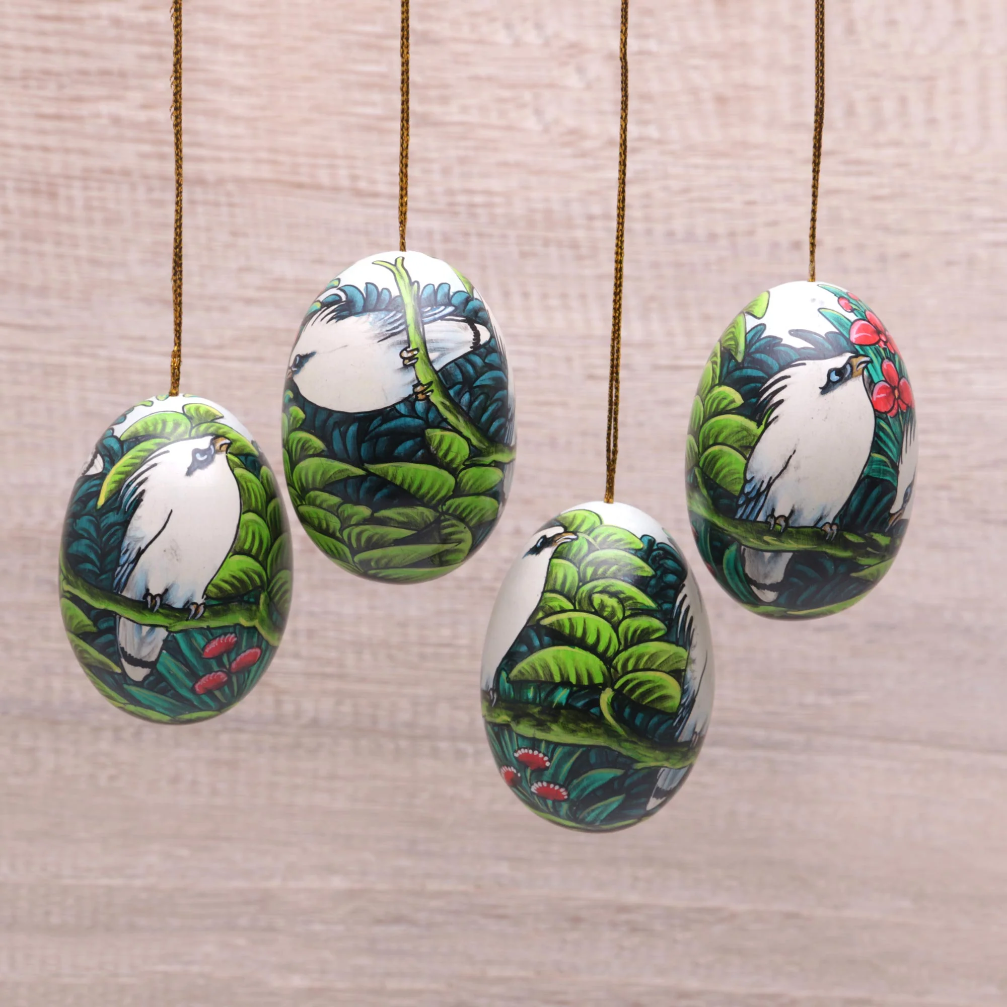 Jalak Forest Hand-Painted Ornaments of Jalak Birds from Bali (Set of 4) - Image 3