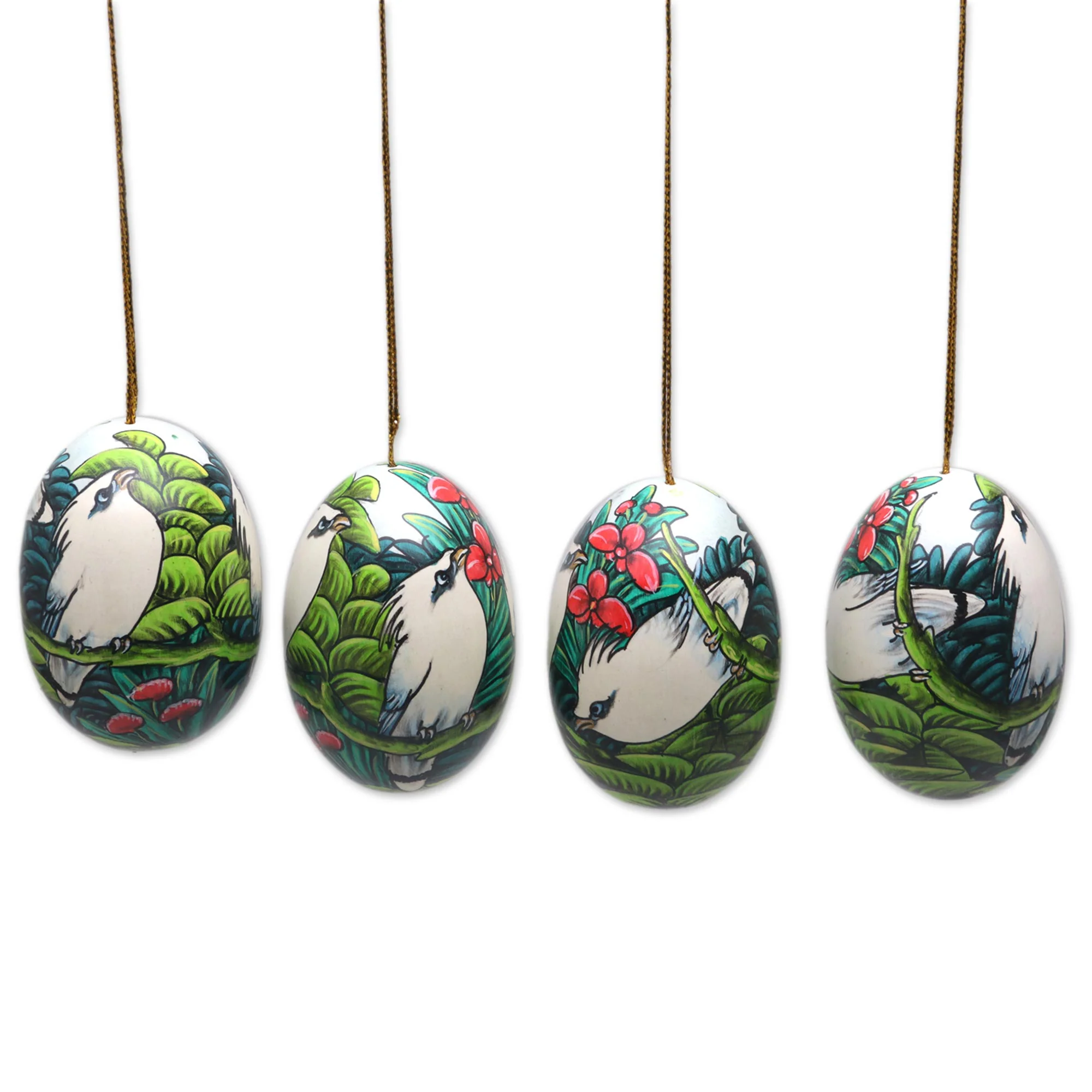 Jalak Forest Hand-Painted Ornaments of Jalak Birds from Bali (Set of 4) - Image 4