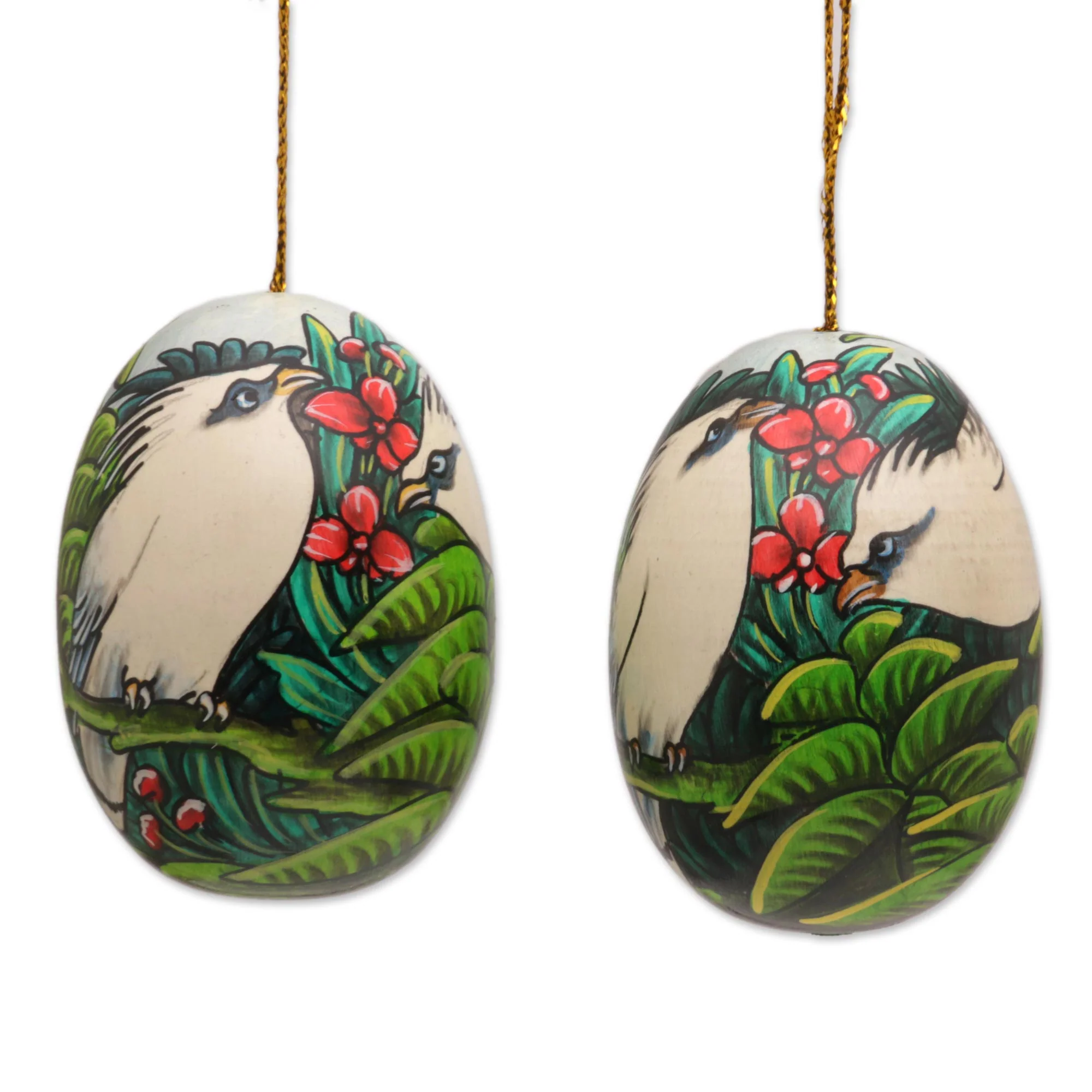Jalak Forest Hand-Painted Ornaments of Jalak Birds from Bali (Set of 4) - Image 5
