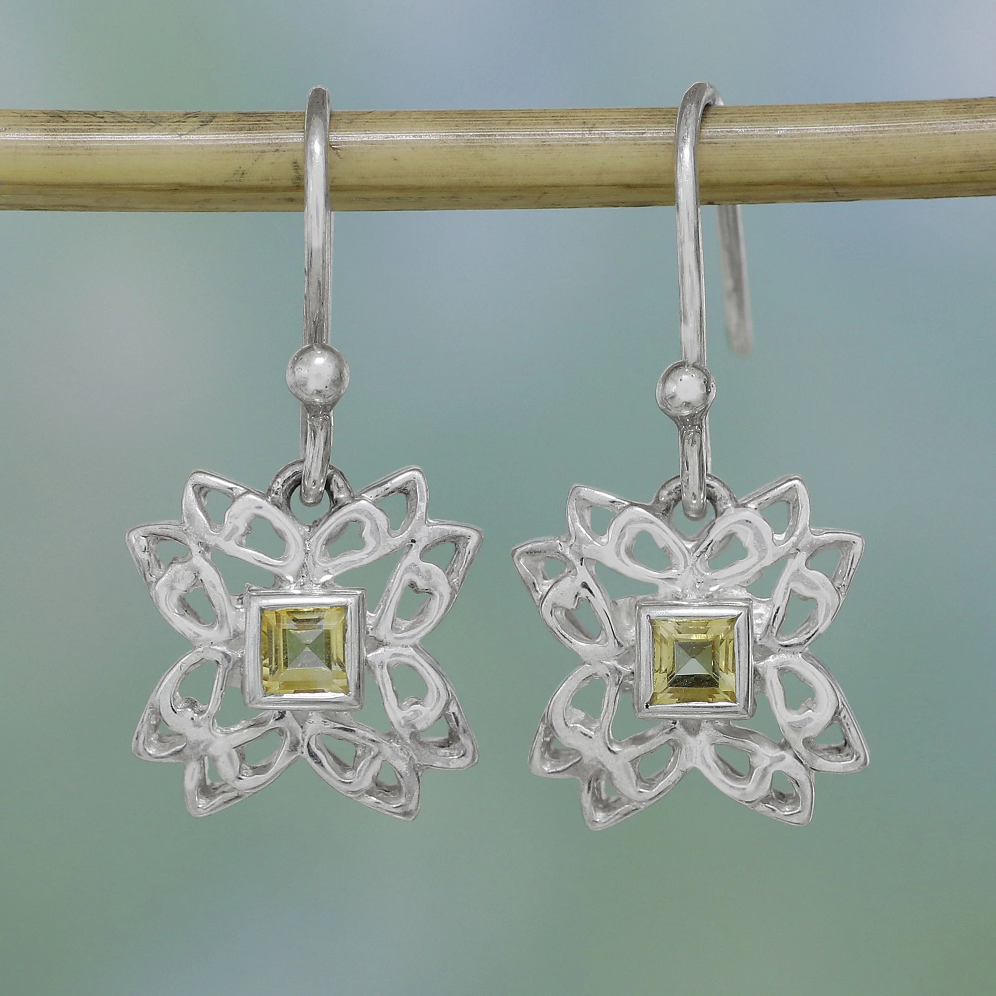 Jali Charm Citrine and Sterling Silver Dangle Earrings from India