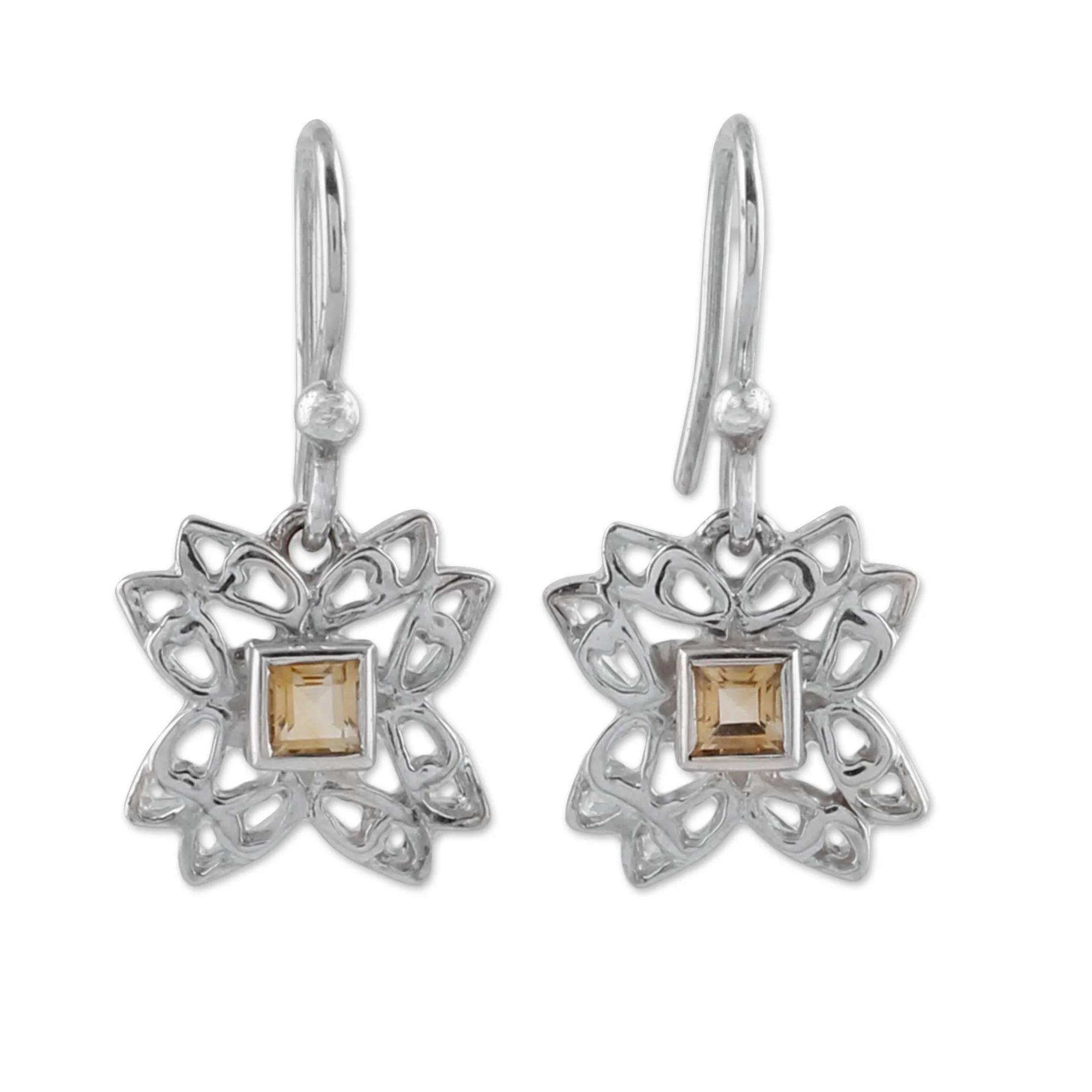Jali Charm Citrine and Sterling Silver Dangle Earrings from India - Image 2