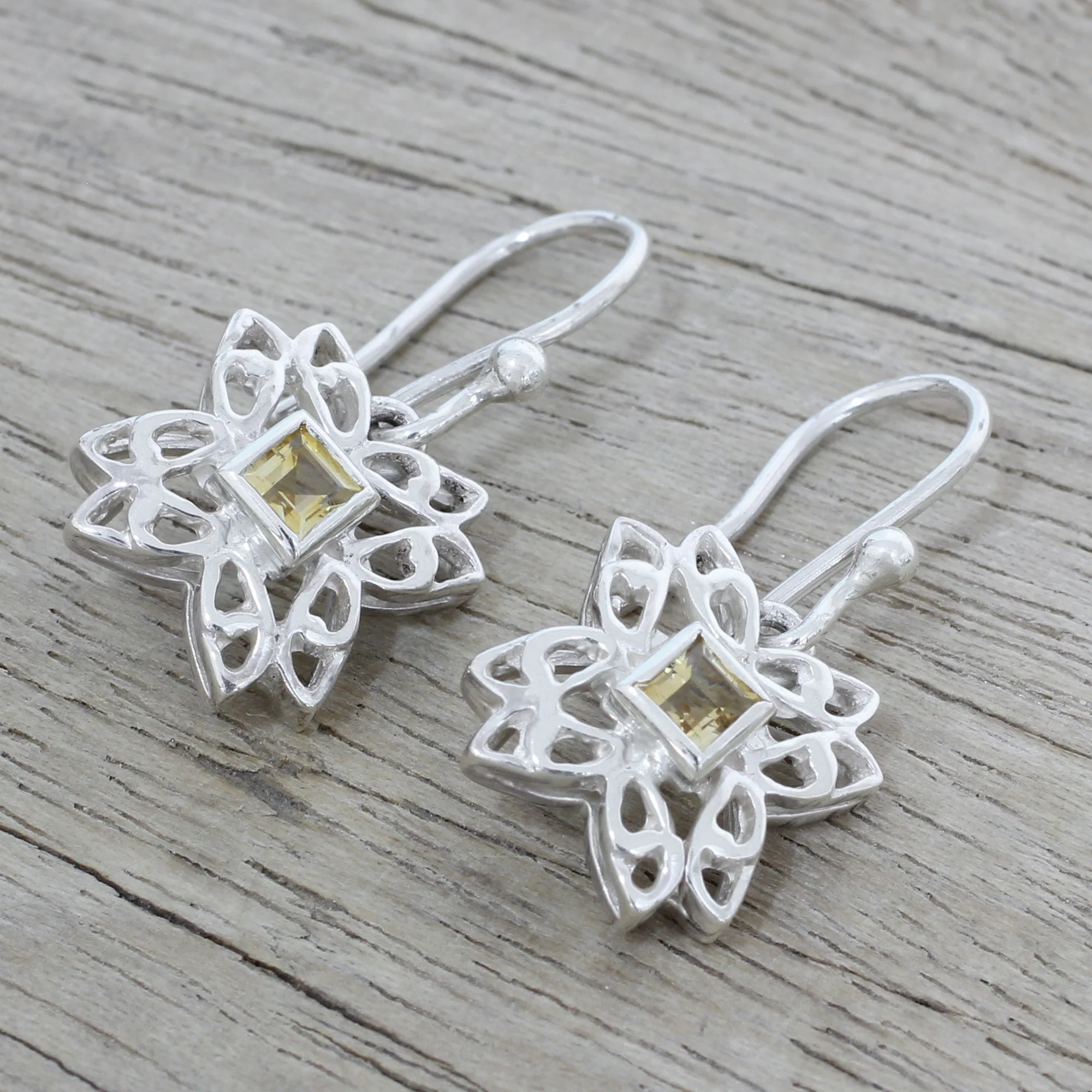 Jali Charm Citrine and Sterling Silver Dangle Earrings from India - Image 3