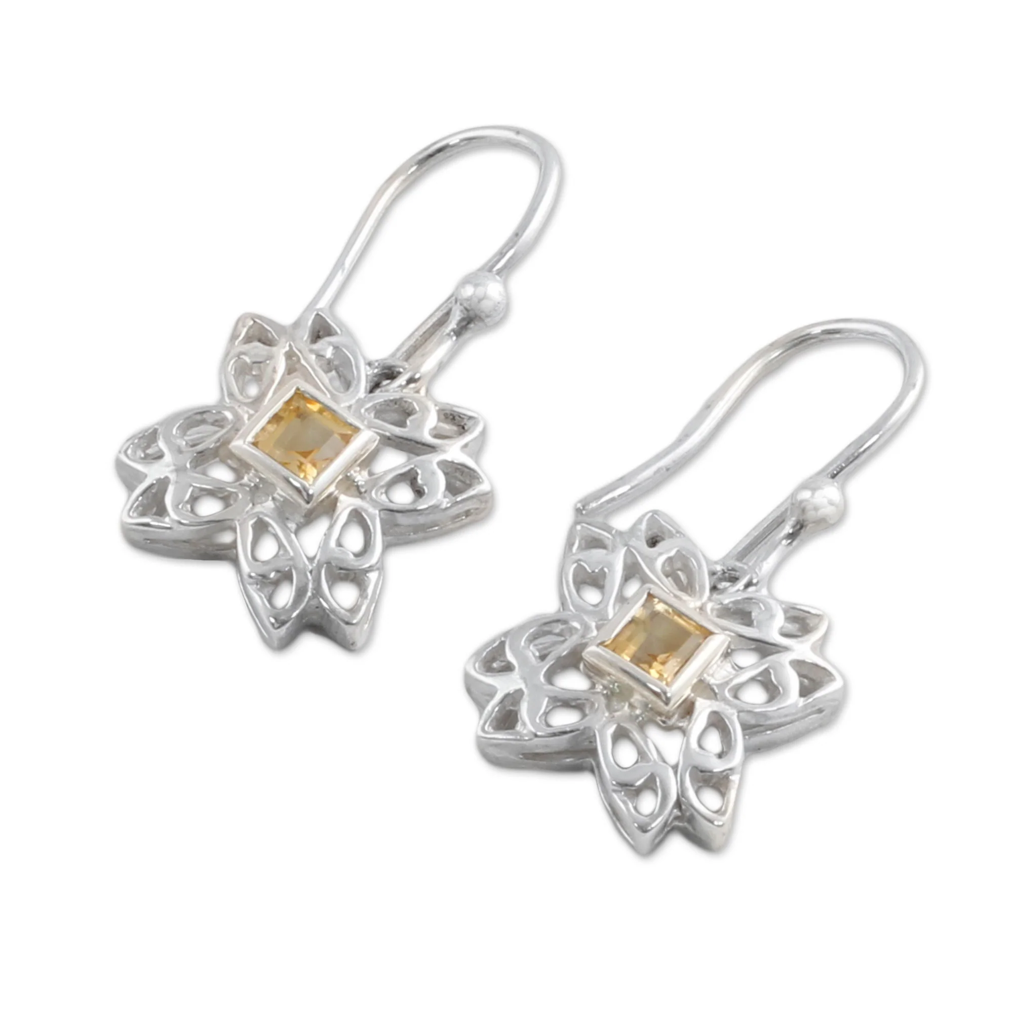 Jali Charm Citrine and Sterling Silver Dangle Earrings from India - Image 4
