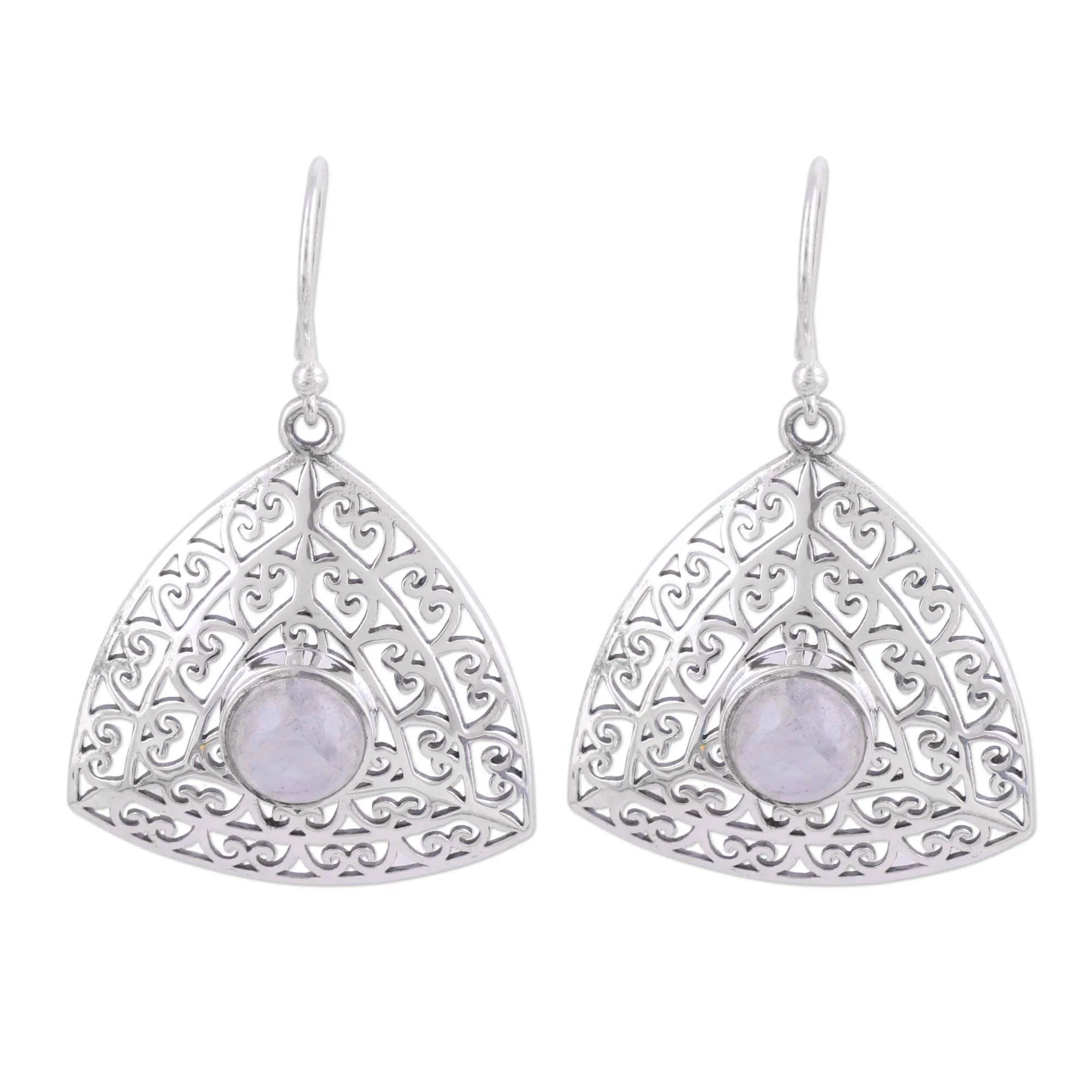 Jali Frieze Rainbow Moonstone and Sterling Silver Dangle Earrings - Image 2