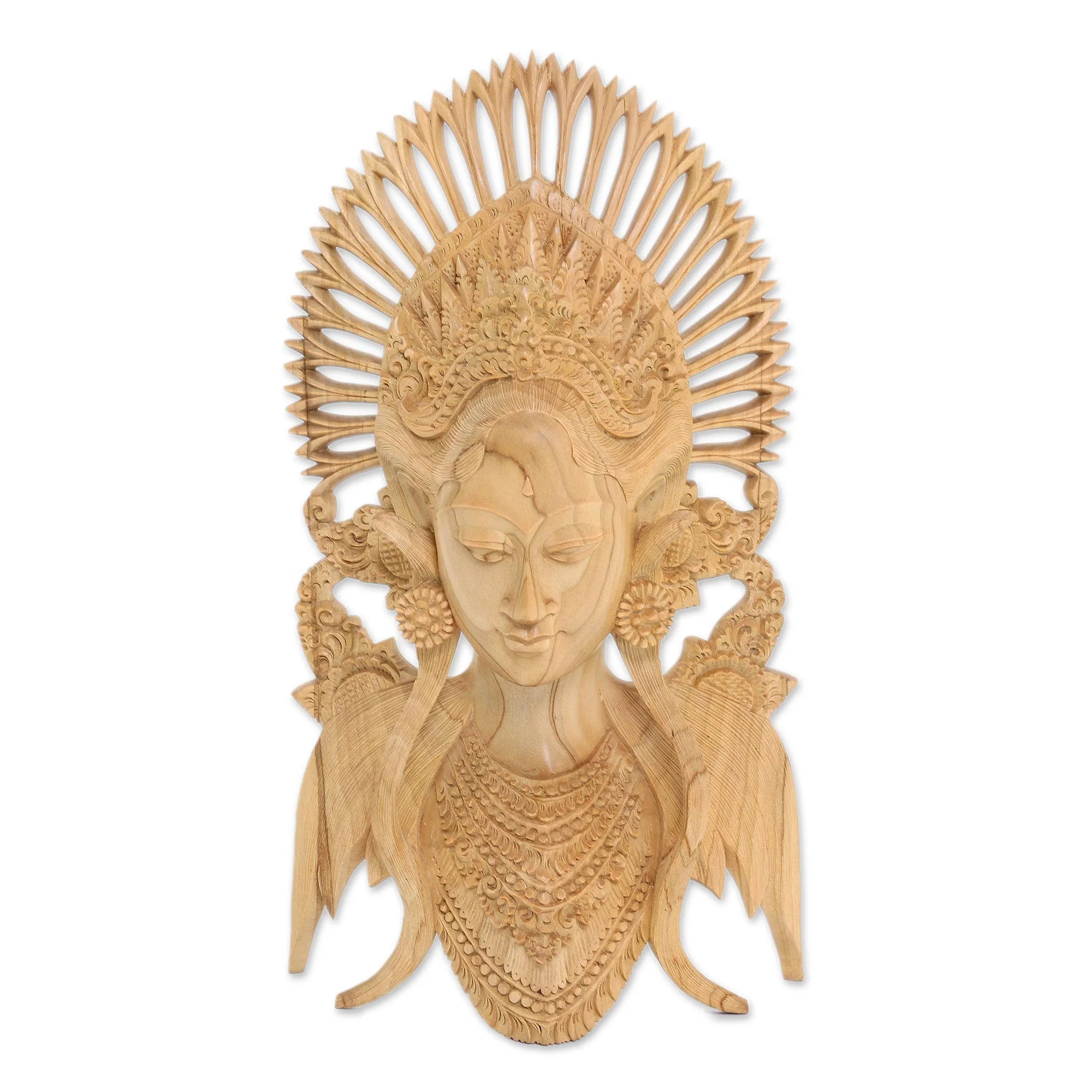 Janger Dancer Hand Carved Balinese Janger Dancer Wood Wall Mask - Image 2