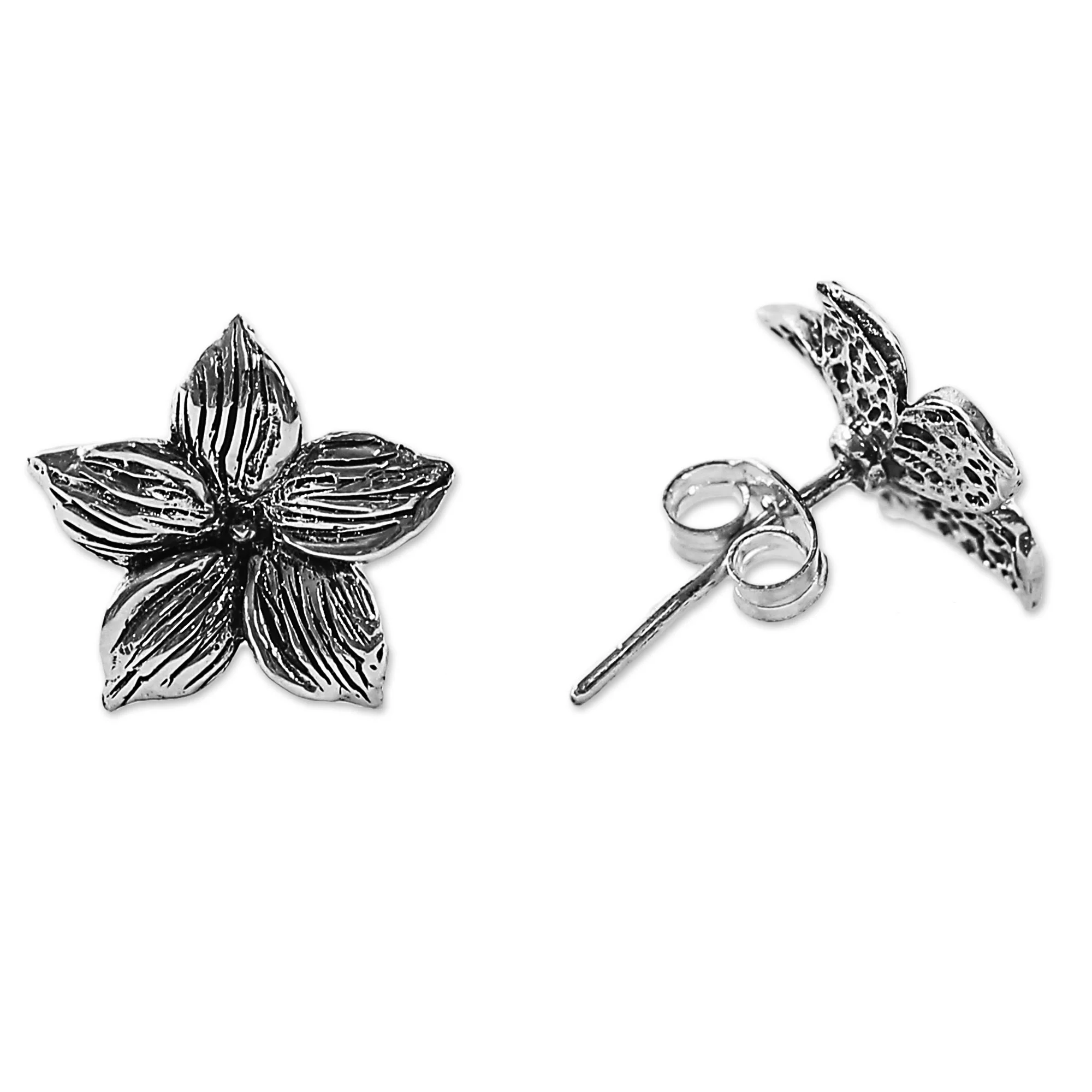 Jasmine Blossoms Sterling Silver Stud Earrings Floral Shape from Thailand - Image 5