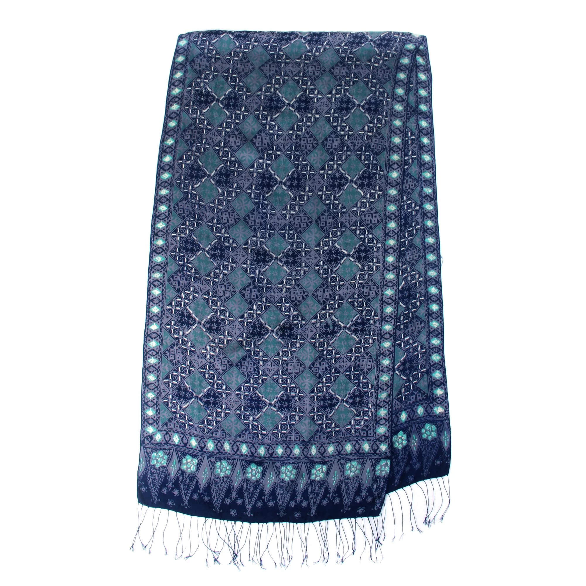Java Starlight Fair Trade Batik Silk Patterned Blue Shawl - Image 3