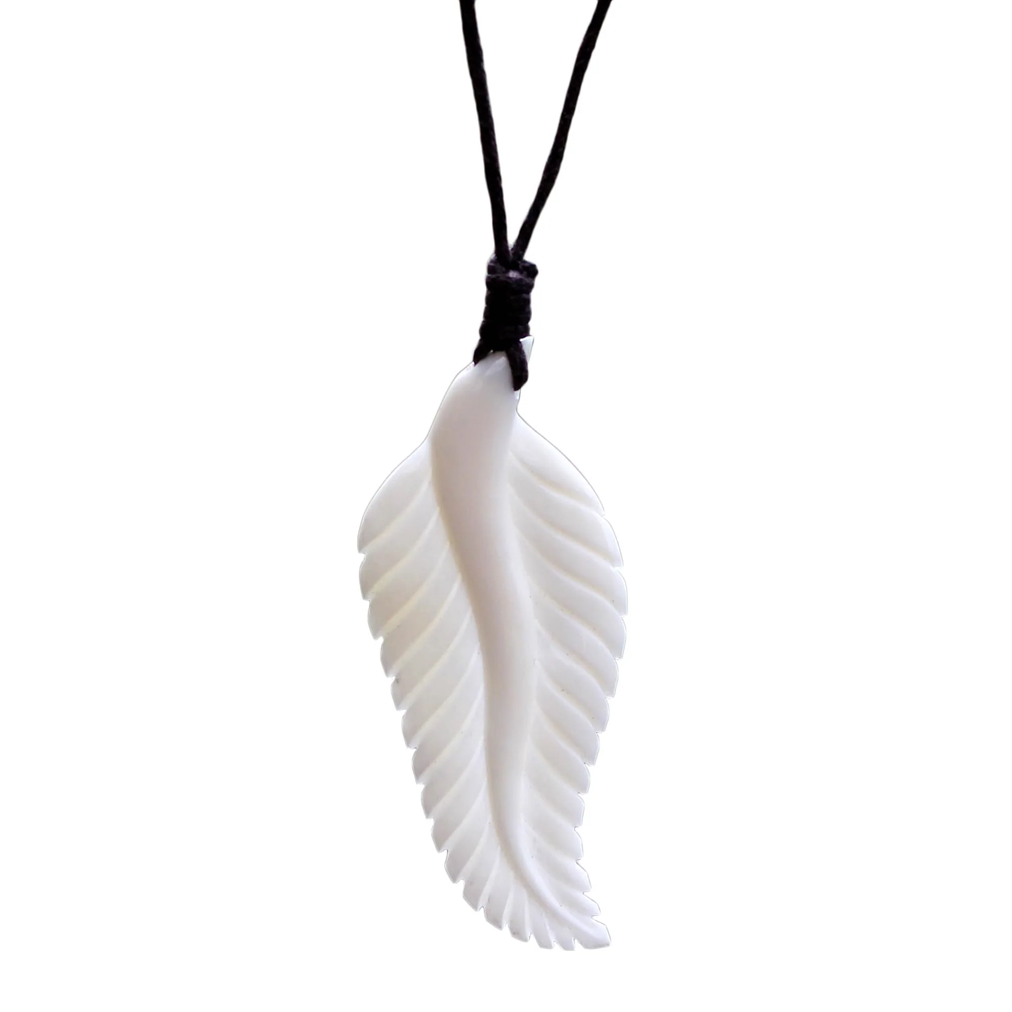 Javanese Fern Hand Carved Cow Bone Pendant Necklace - Image 2