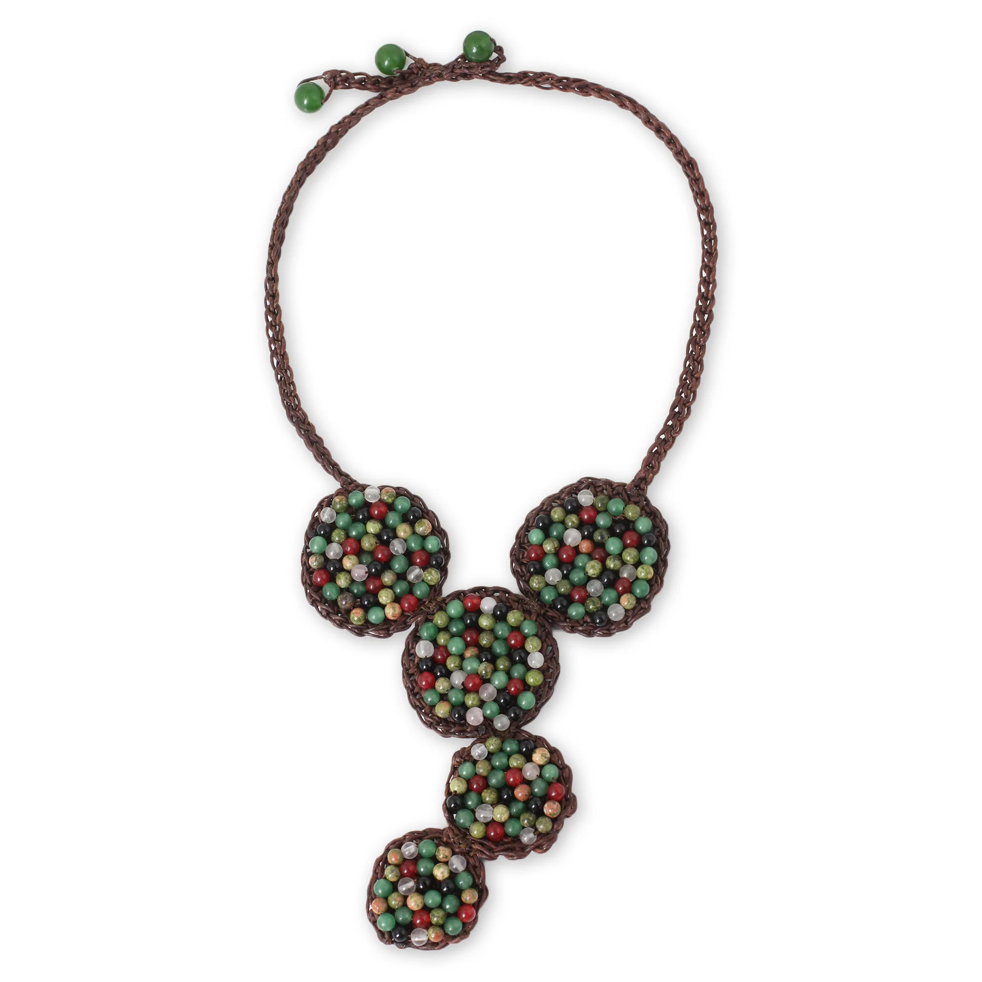 Jazz Combo Quartz and Unakite Crocheted Pendant Necklace - Image 2