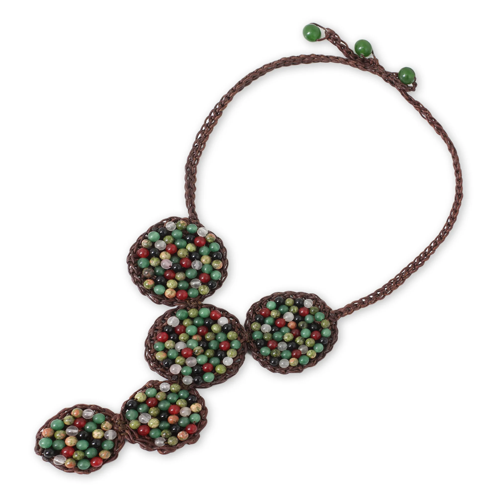 Jazz Combo Quartz and Unakite Crocheted Pendant Necklace - Image 3