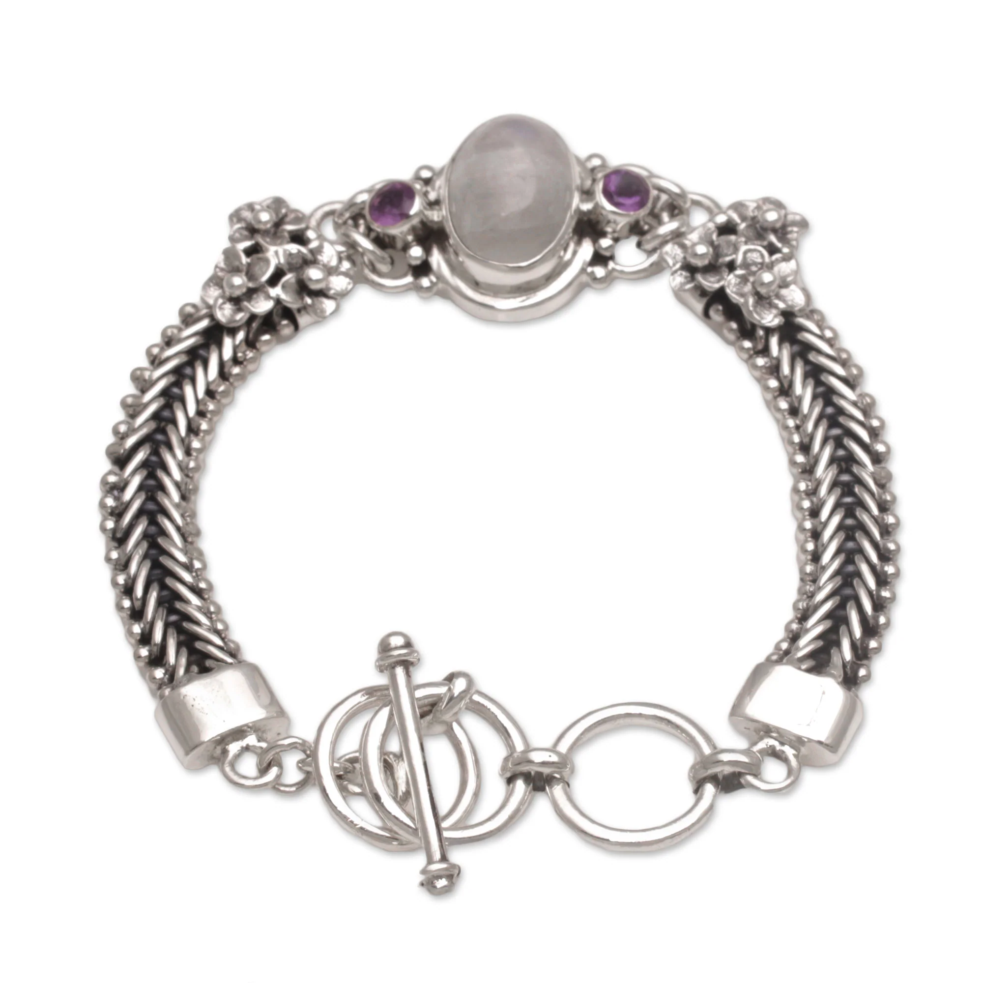 Jepun Glow Rainbow Moonstone & Silver Link Bracelet - Image 4