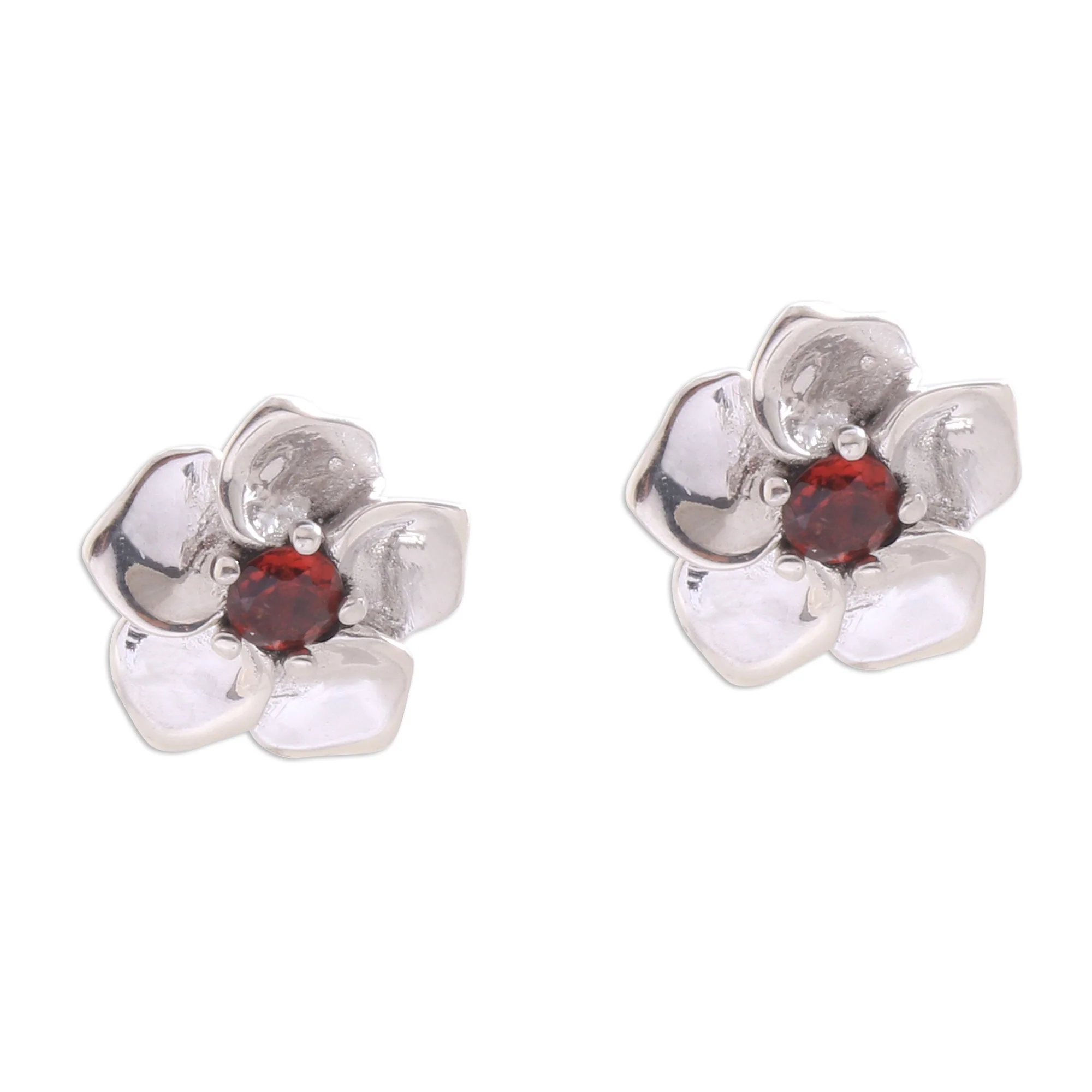 Jepun Soul Flower Garnet & Silver Stud Earrings - Image 2