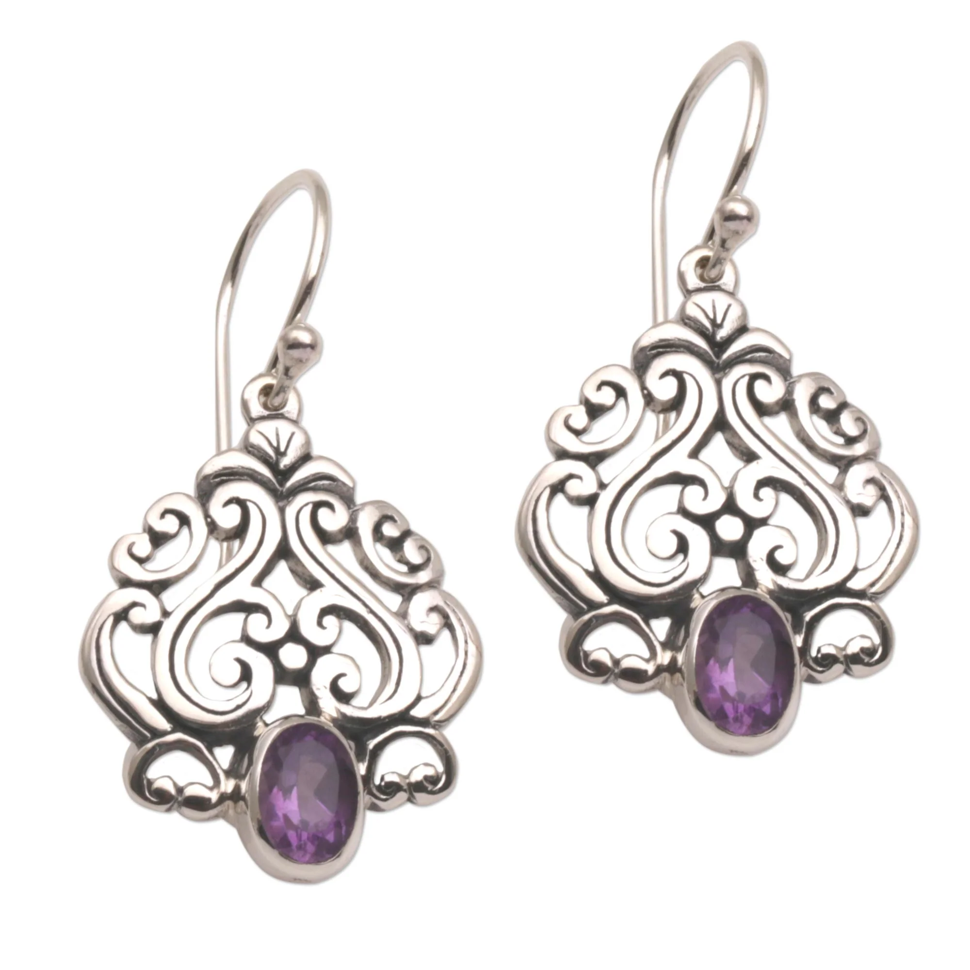 Jeweled Mystery Amethyst and Sterling Silver Dangle Earrings from Bali - Image 2