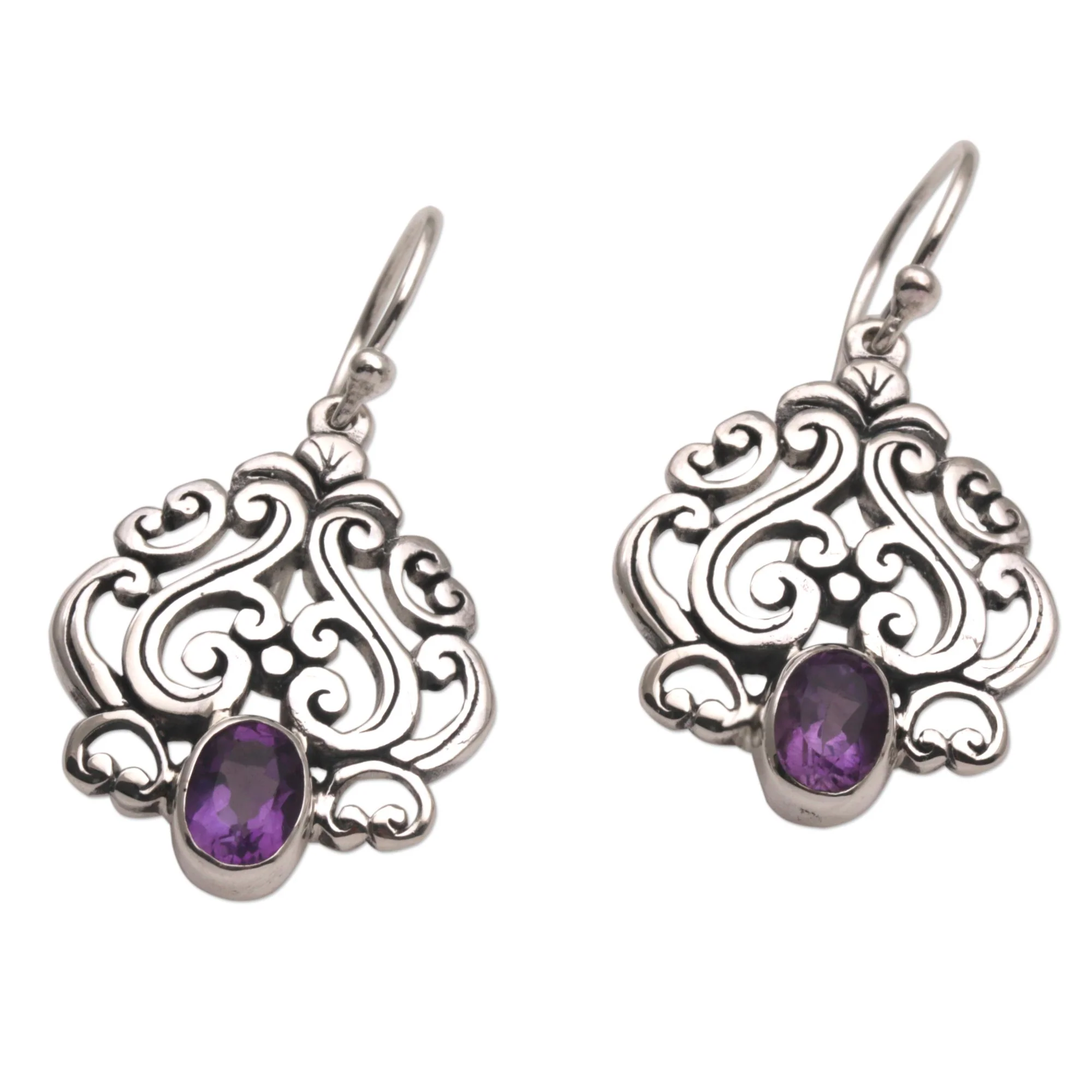 Jeweled Mystery Amethyst and Sterling Silver Dangle Earrings from Bali - Image 5