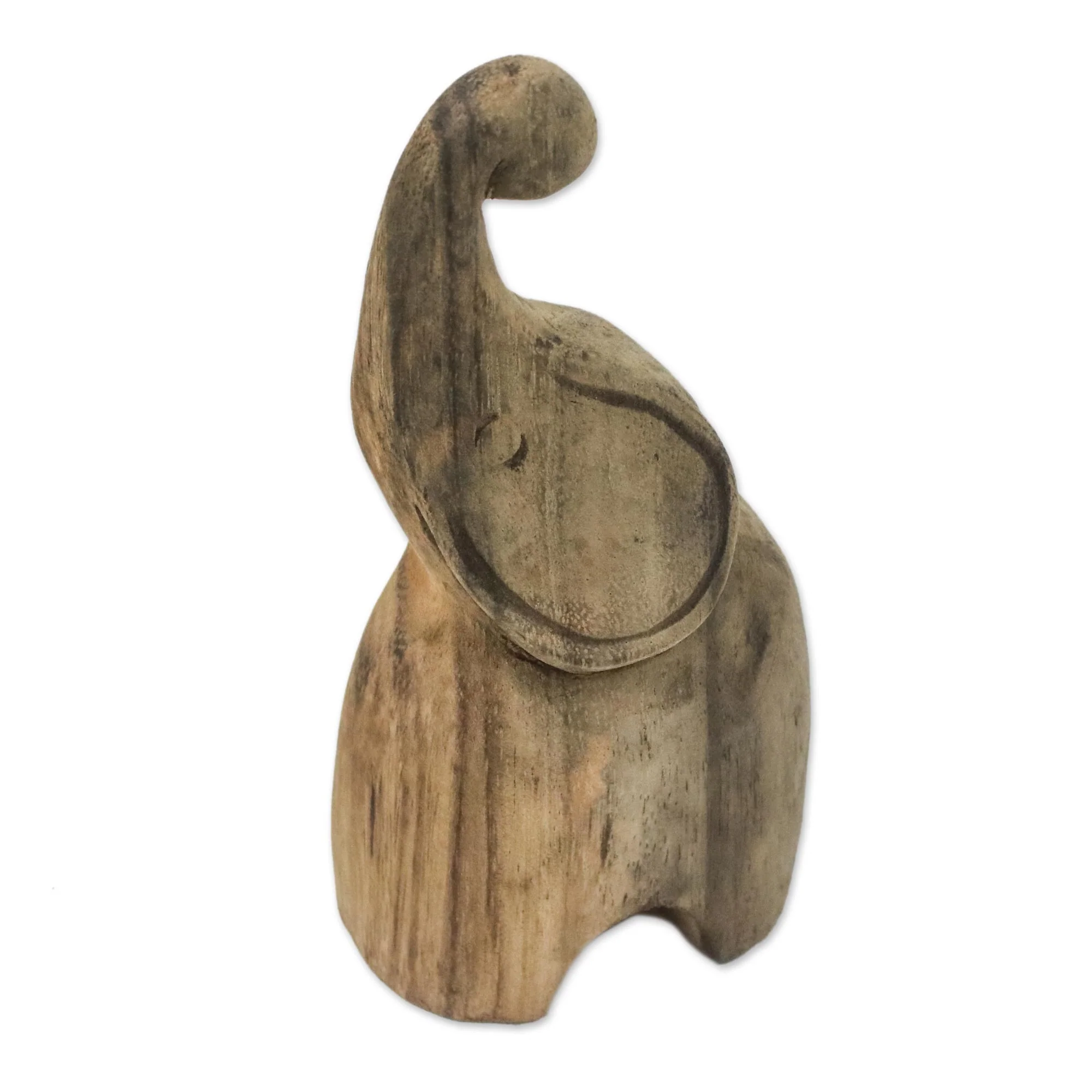 Joyful Elephant Handmade Raintree Wood Elephant Statuette from Thailand - Image 4