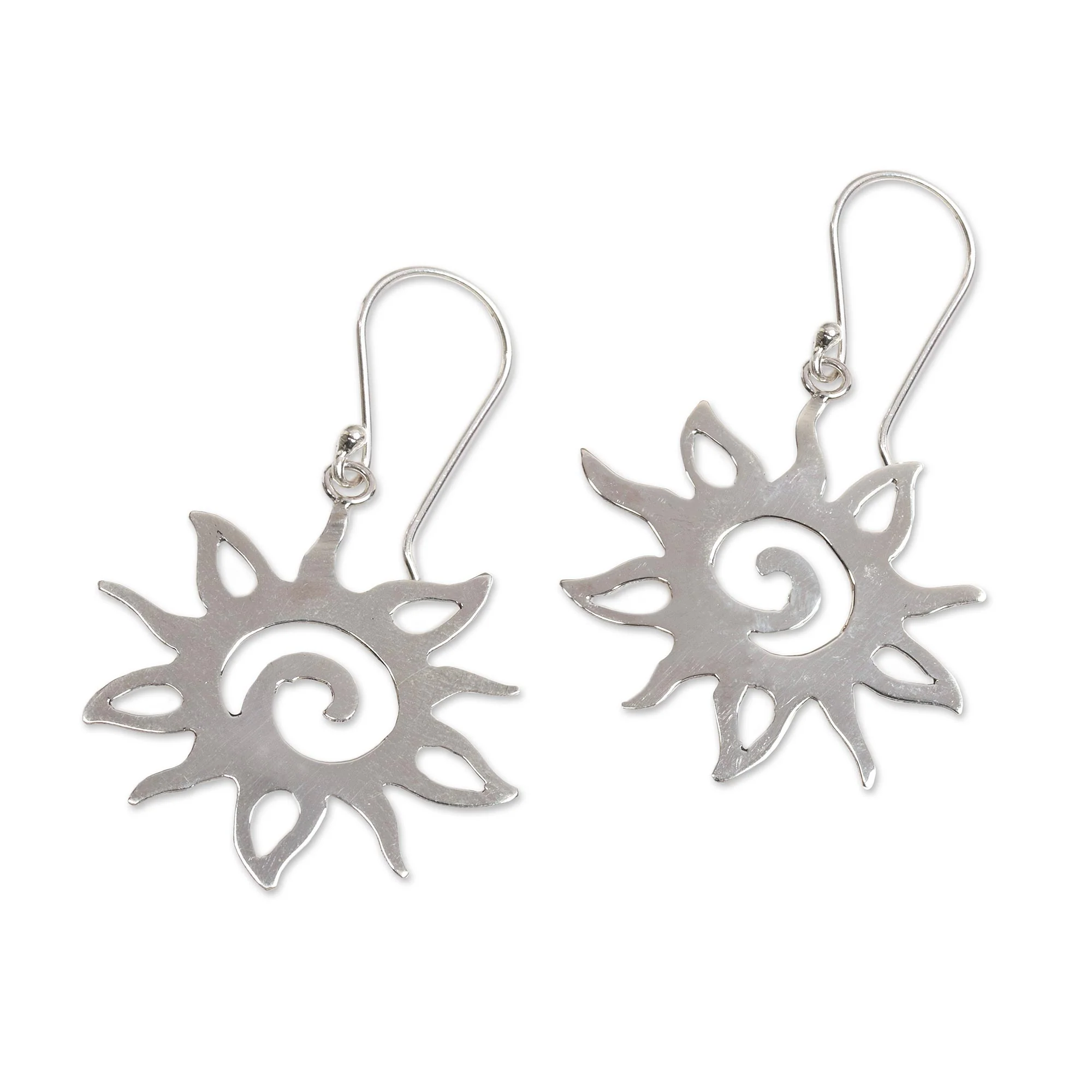 Joyful Suns Sterling Silver Sun Shaped Dangle Earrings from Indonesia - Image 4