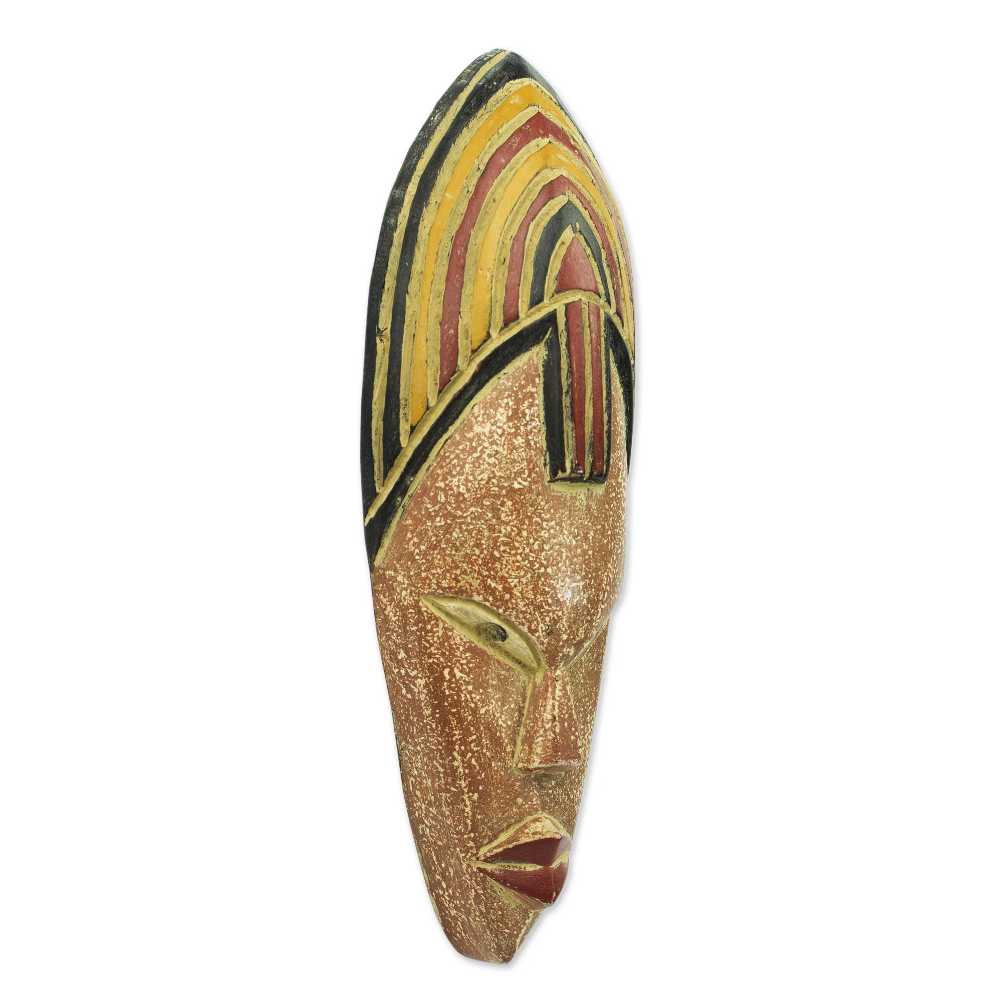 Joyfulness is a Crown Hand Carved African Sese Wood Wall Mask from Ghana - Image 3