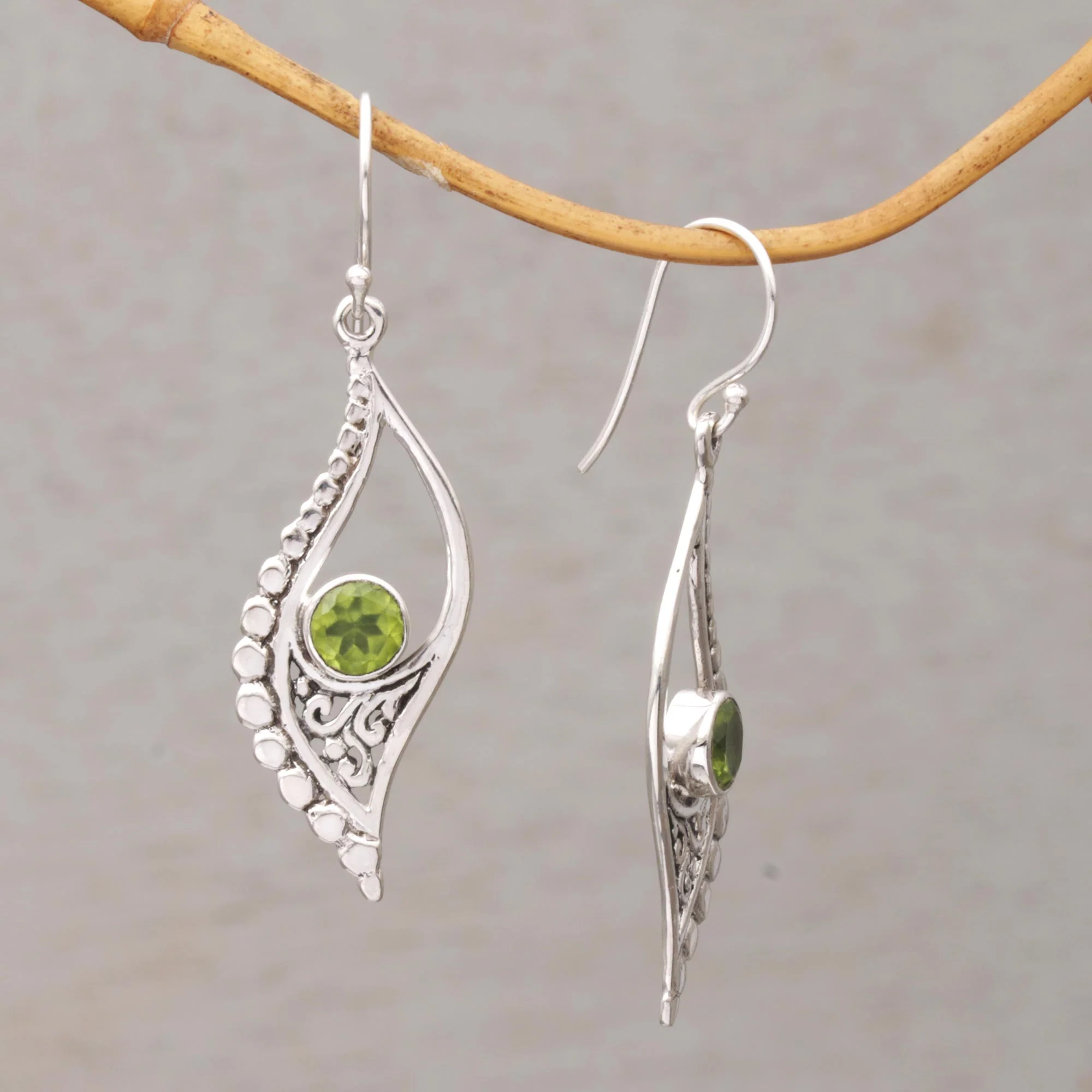Jungle Dew Peridot and Sterling Silver Dangle Earrings from Indonesia - Image 3