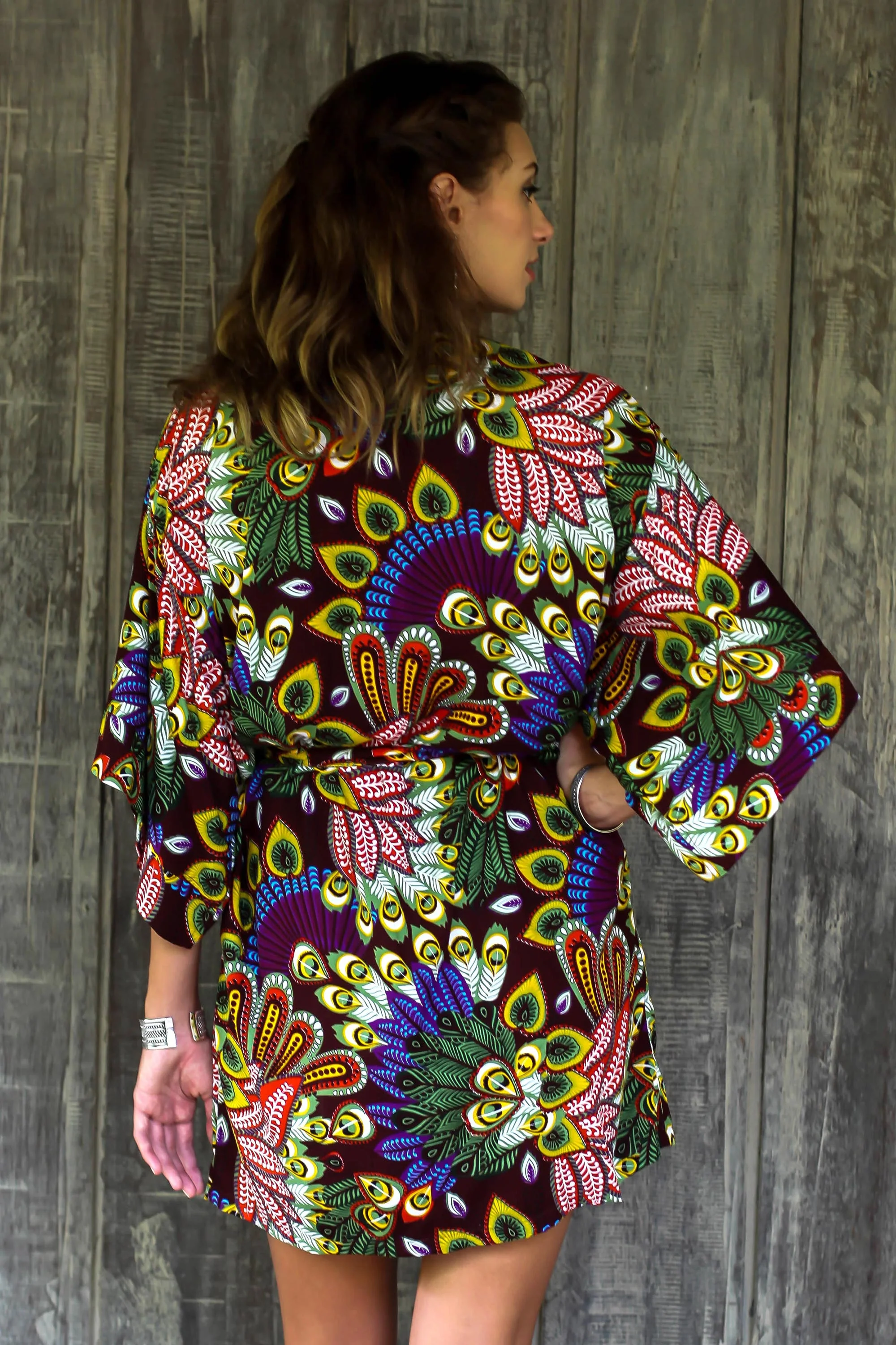Jungle Groove Multicolored Floral Rayon Robe in Rosewood from Indonesia - Image 4