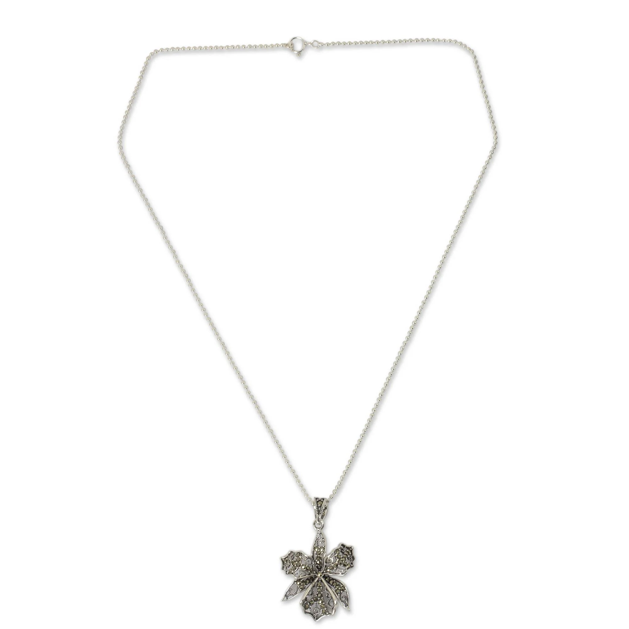Jungle Orchid Marcasite Pendant Necklace - Image 2