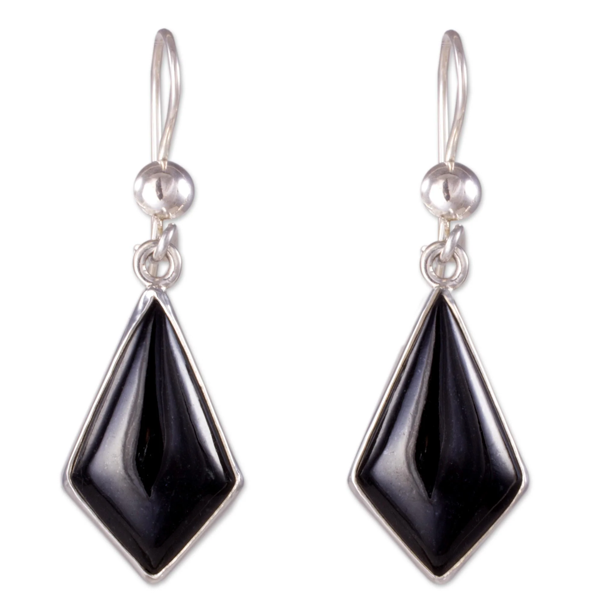 Jungle Pyramids Black Guatemalan Jade Earrings in Sterling Silver - Image 2