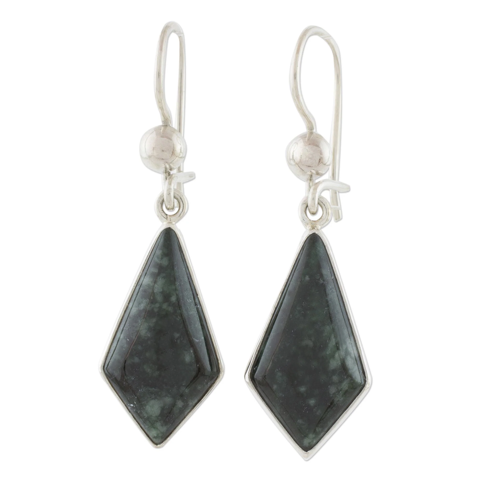 Jungle Pyramids Dark Green Guatemalan Jade Earrings in Sterling Silver - Image 2