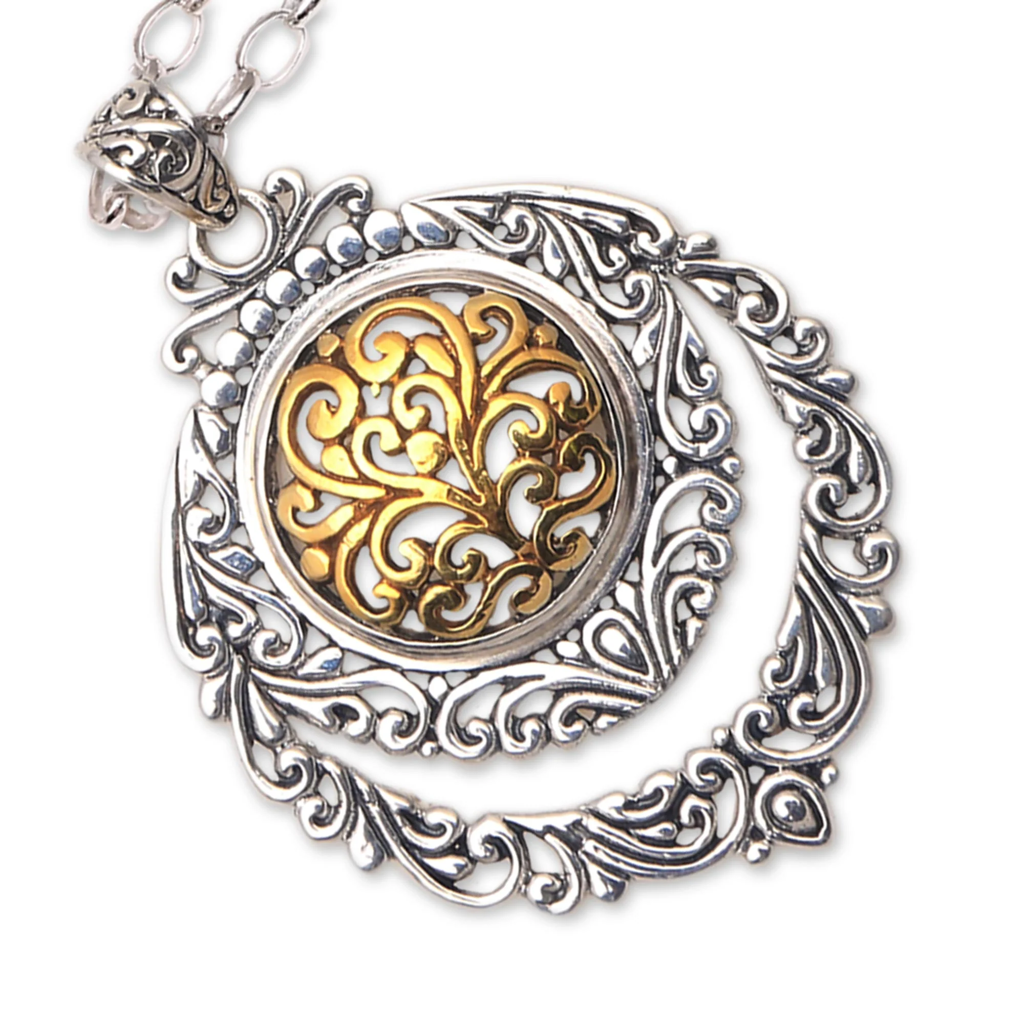 Jungle Roots Patterned Gold Accented Sterling Silver Pendant Necklace - Image 4