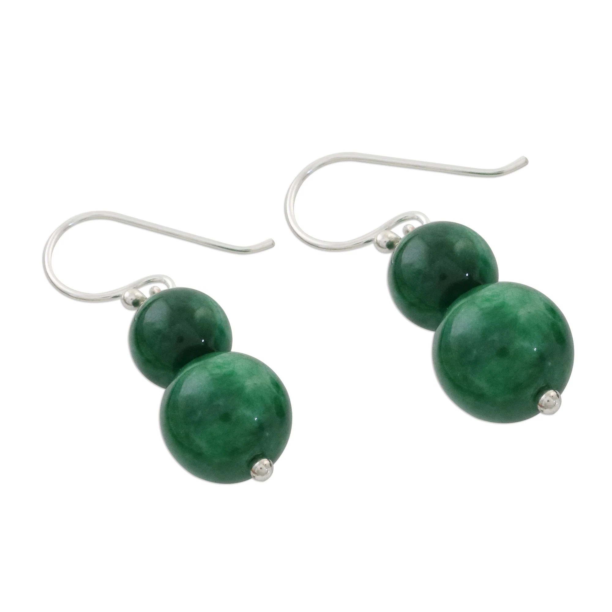 Jungle Spheres Green Quartz Beaded Dangle Earrings from Thailand - Image 4
