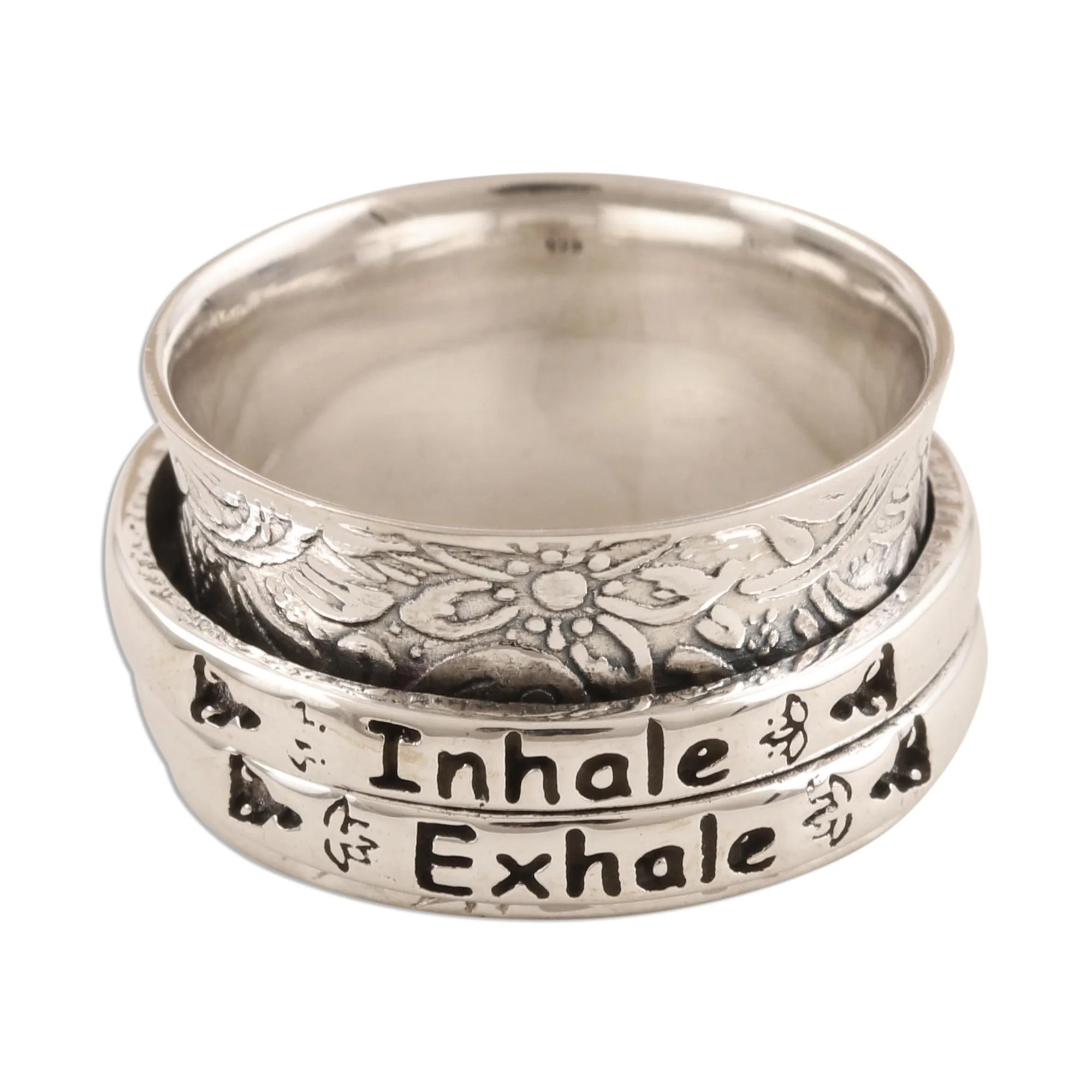 Just Breathe Sterling Silver Inhale Exhale Meditation Spinner Ring - Image 2