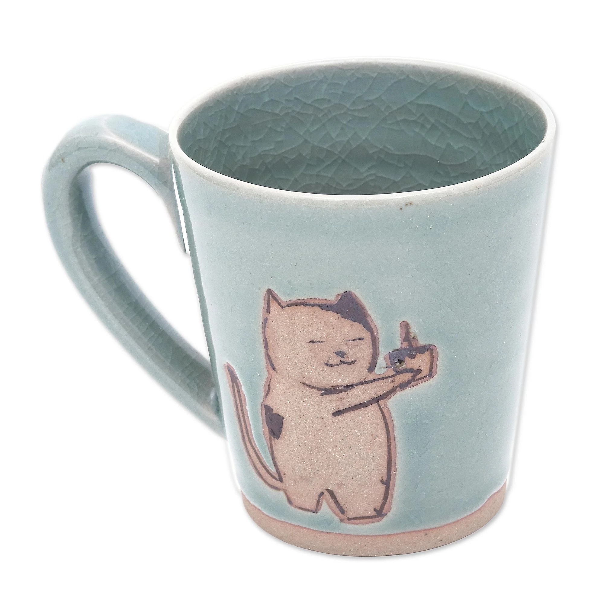 Just For You Adorable Celadon Ceramic Kitty Mug - Image 4