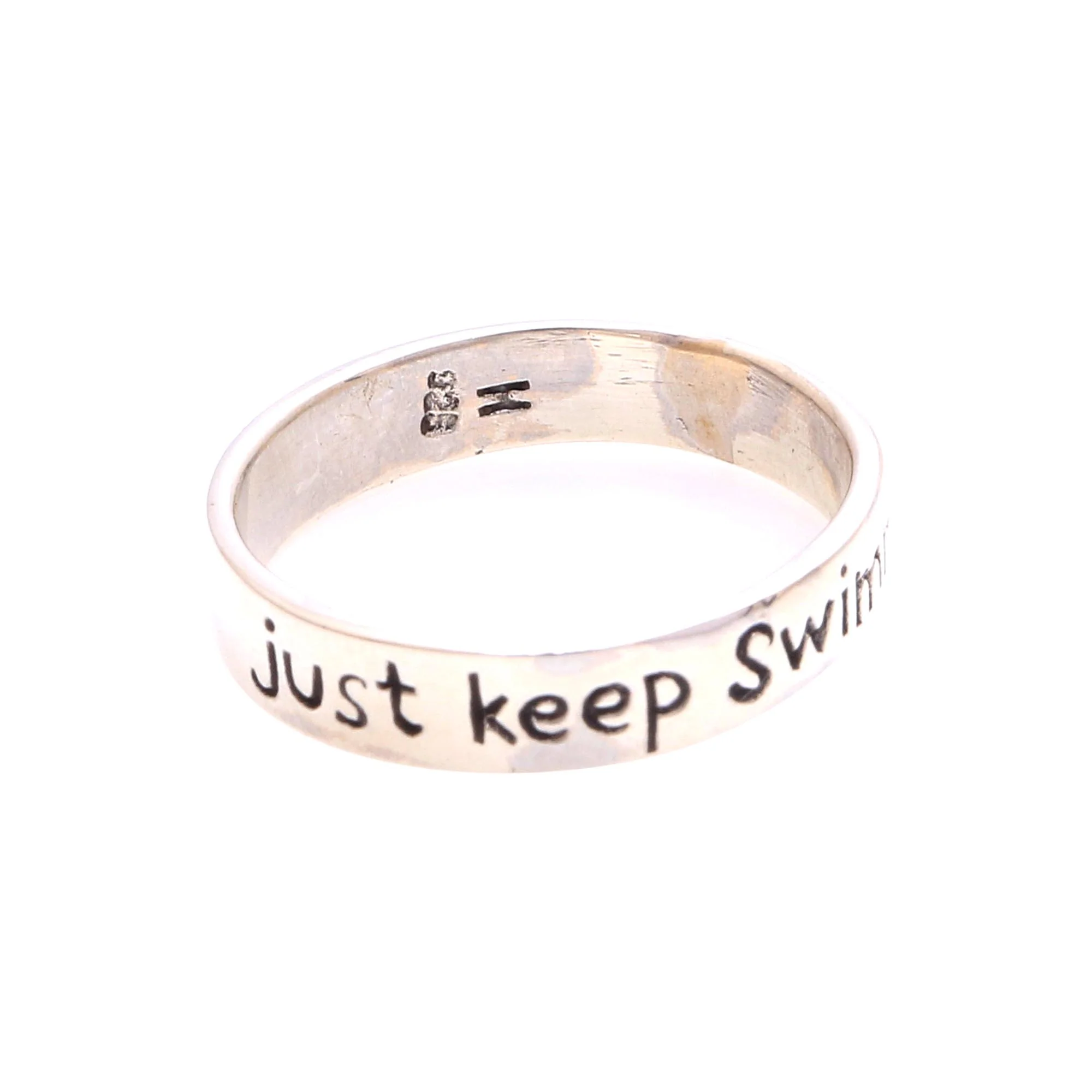 Just Keep Swimming Inspirational Sterling Silver Band Ring from Bali - Image 3