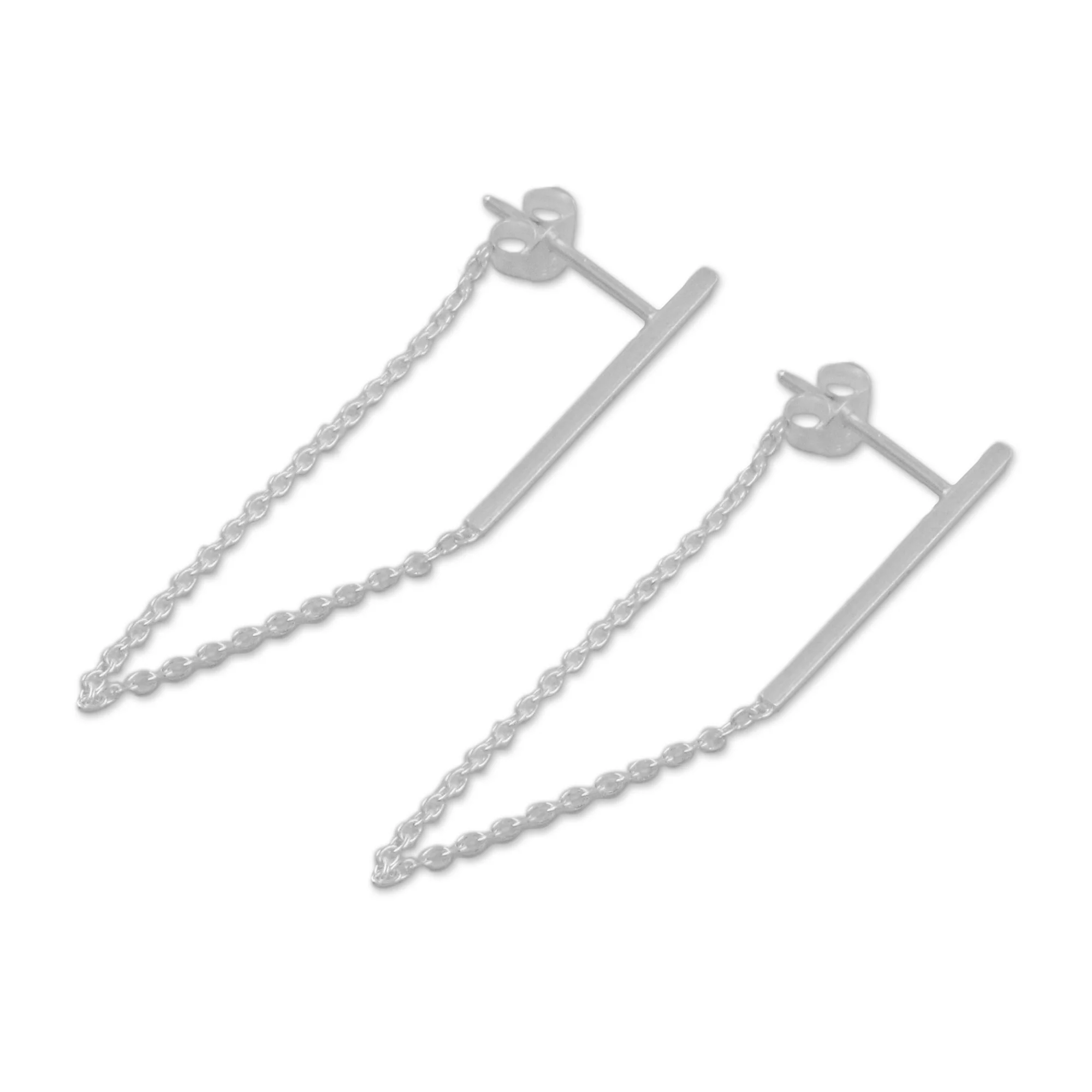 Juxtapose Sterling Silver Bar and Chain Hoop Earrings - Image 4