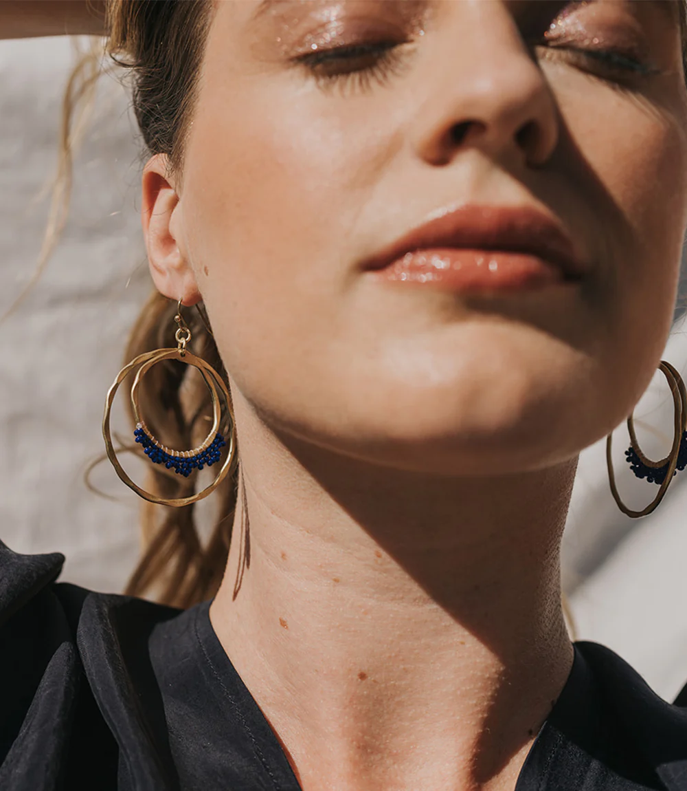 Kalapriya Earrings - Navy Hoops - Image 3