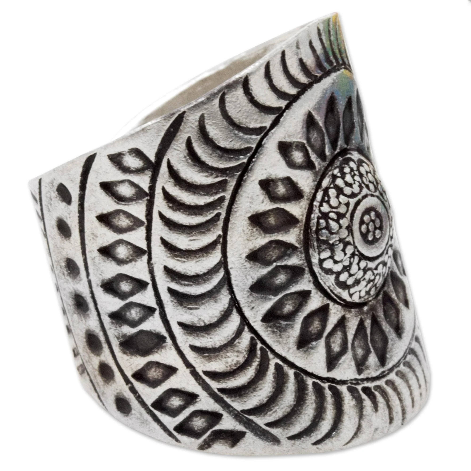 Karen Aster Hand Made Sterling Silver Wrap Ring Floral Thailand - Image 5