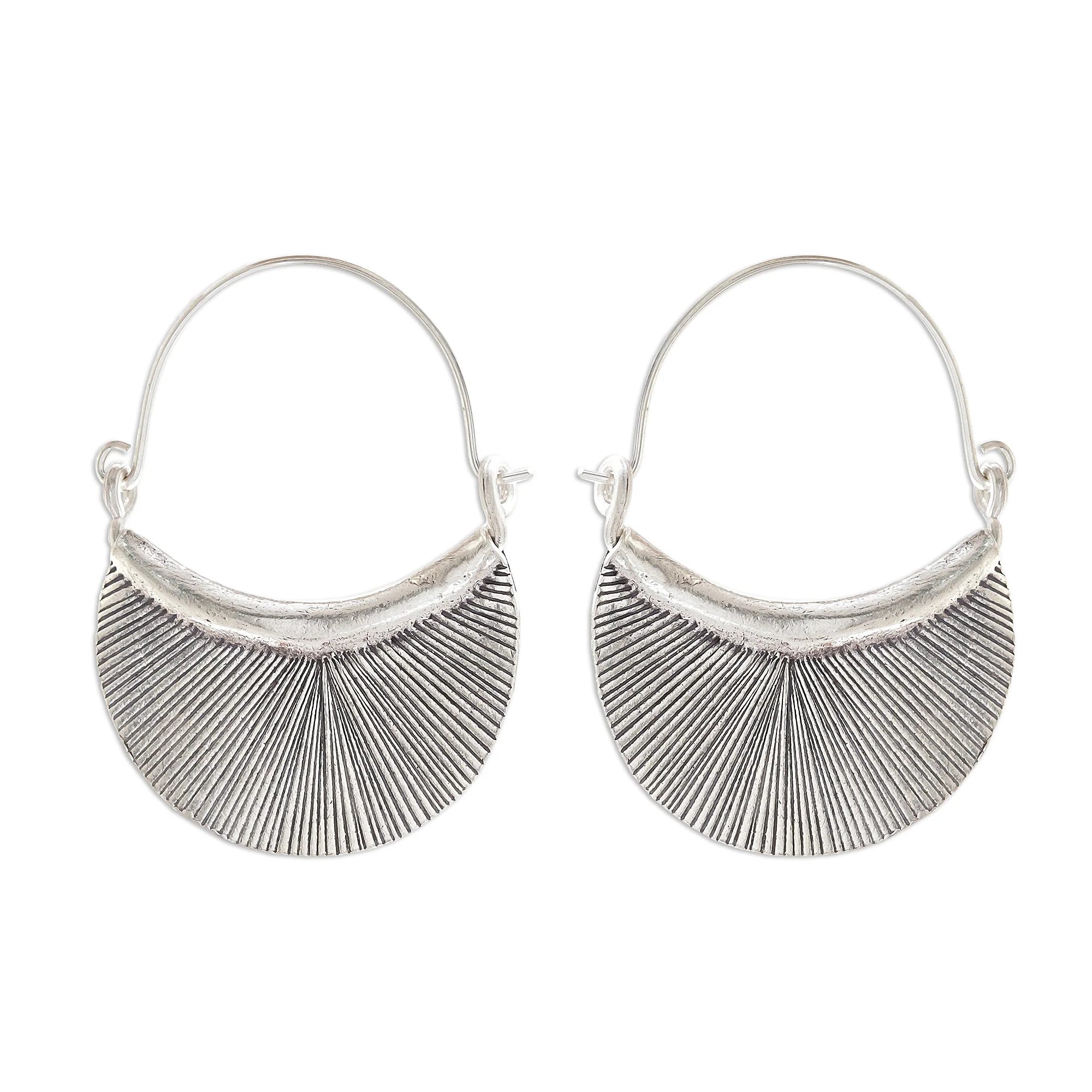 Karen Fan Handcrafted Karen Silver Hoop Earrings from Thailand - Image 2