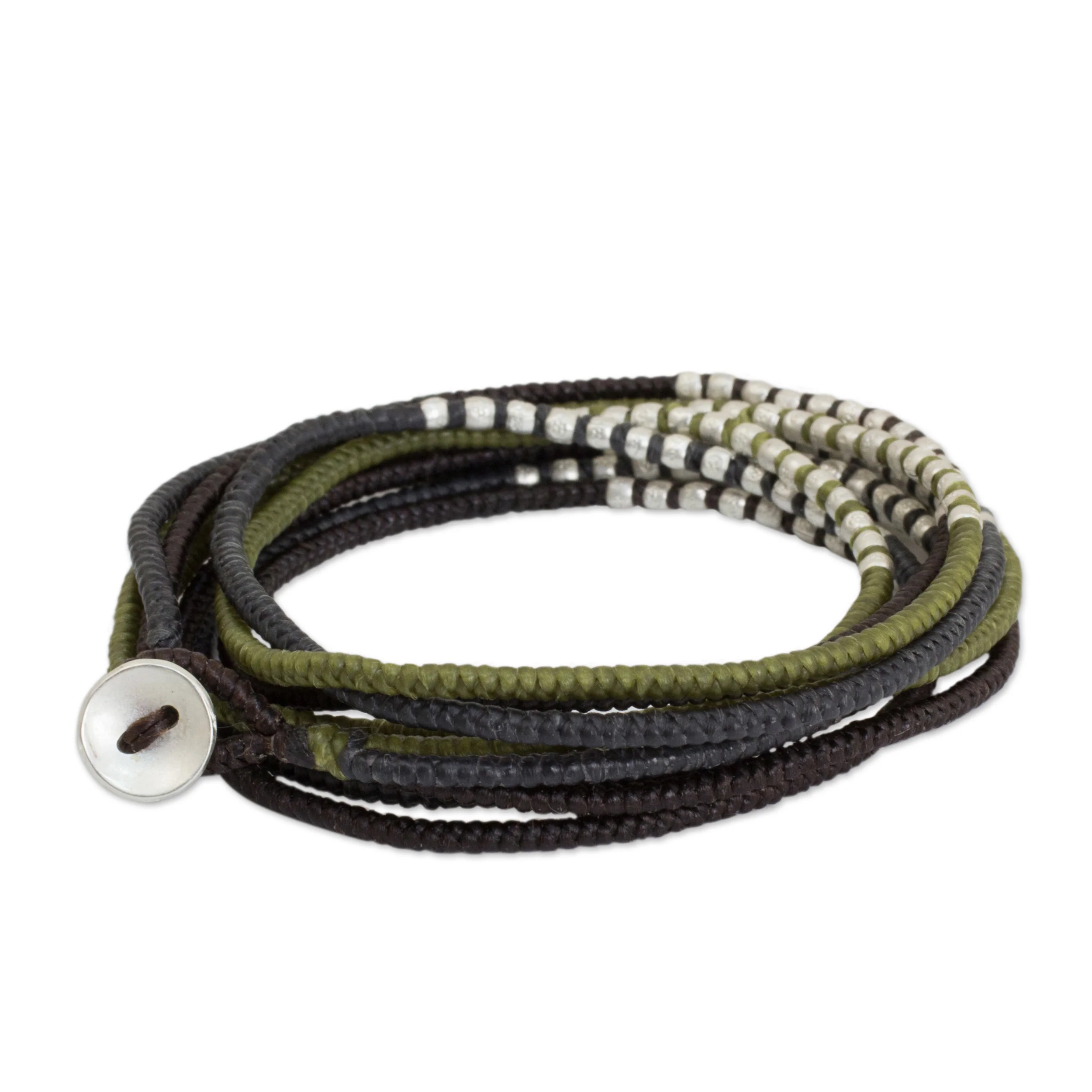 Karen Khaki Chic Brown Khaki Grey Wrap Bracelet with Silver Accents - Image 4