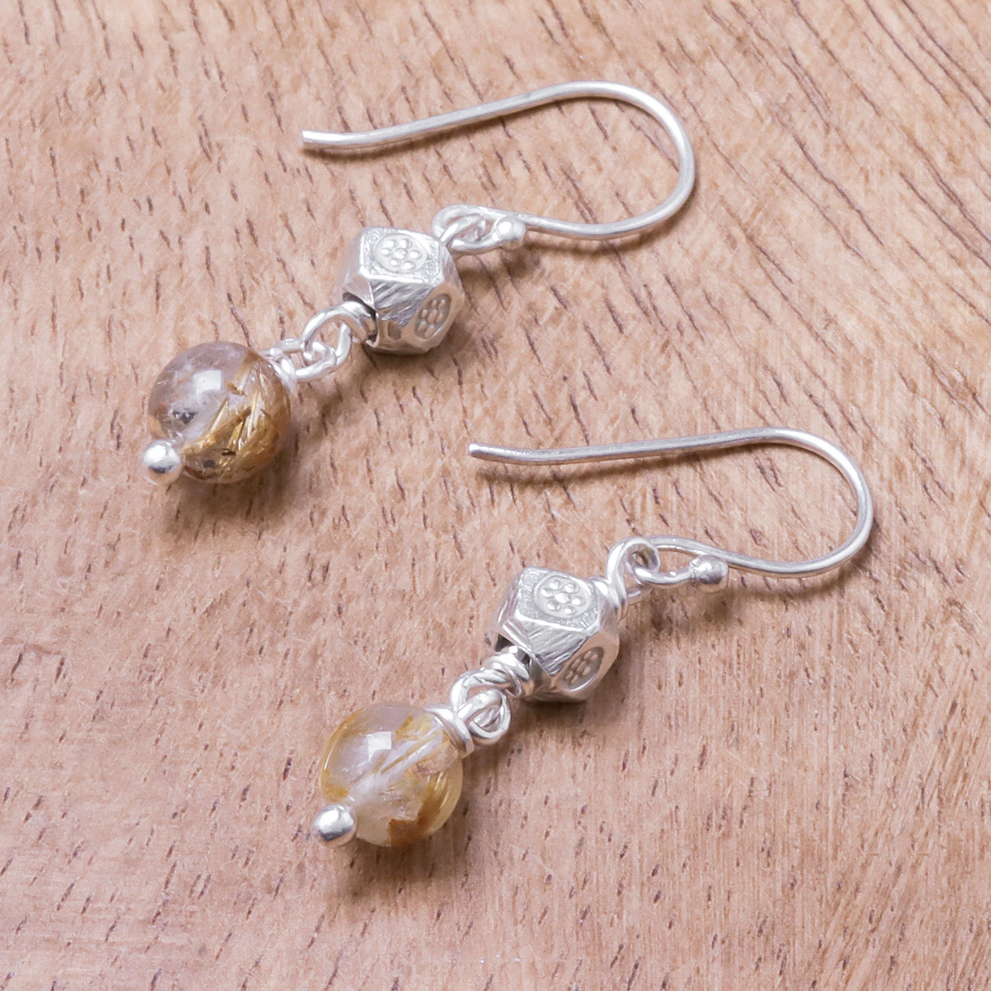 Karen Rapture Rutilated Quartz and Karen Silver Dangle Earrings - Image 3