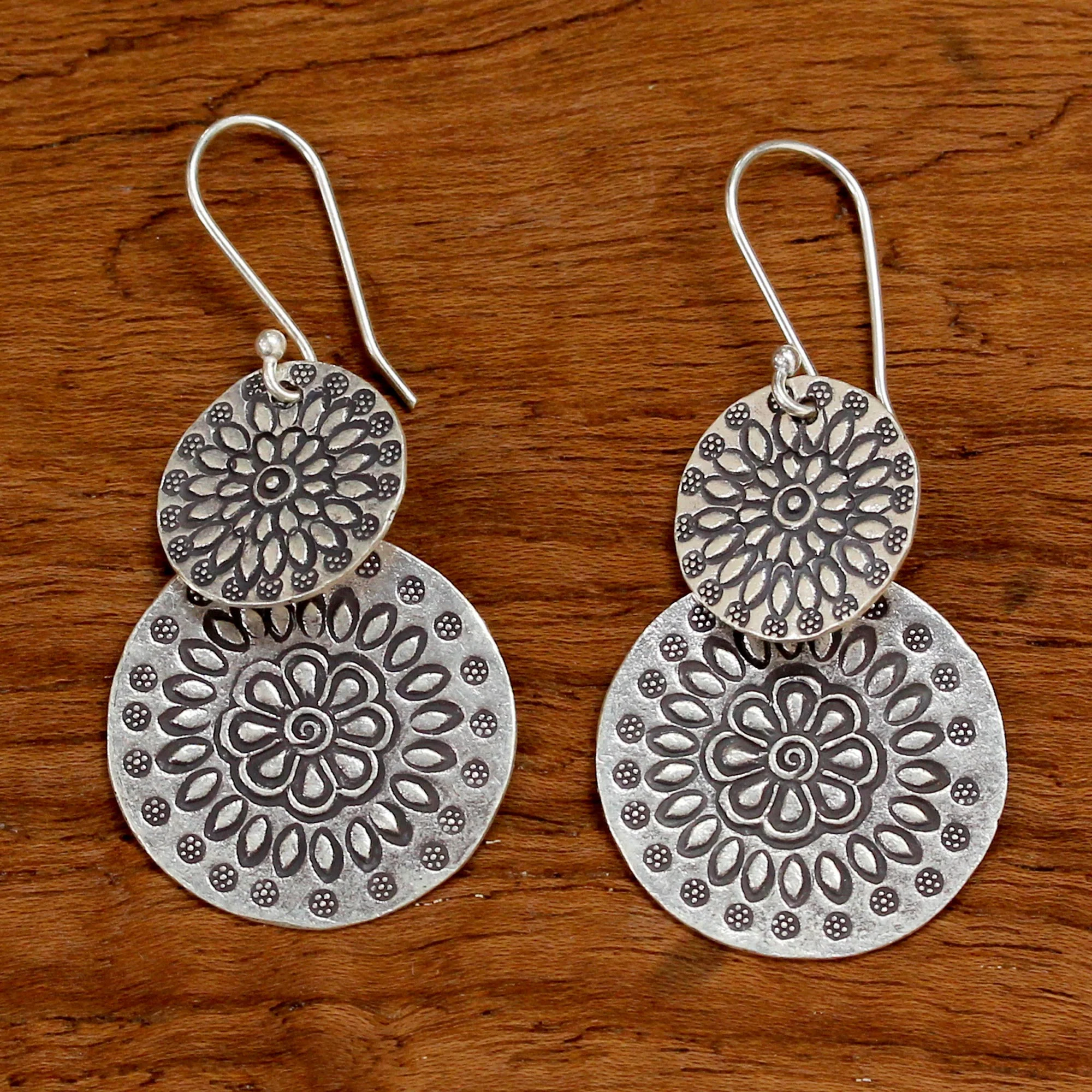 Karen Sunflowers Silver Dangle Earrings - Image 3