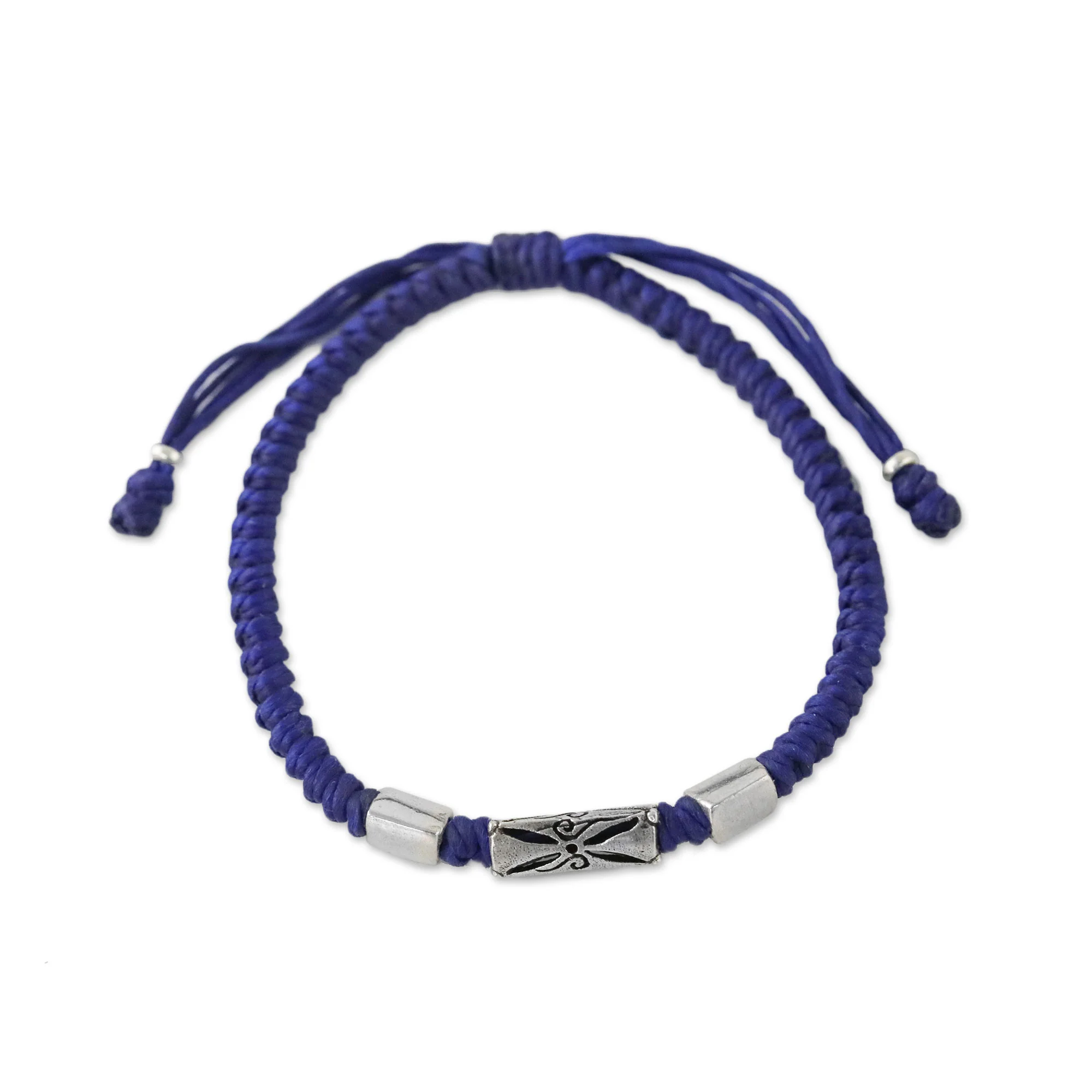 Karen Triangle in Blue Hill Tribe Blue Cord Bracelet with Silver Beads - Image 2